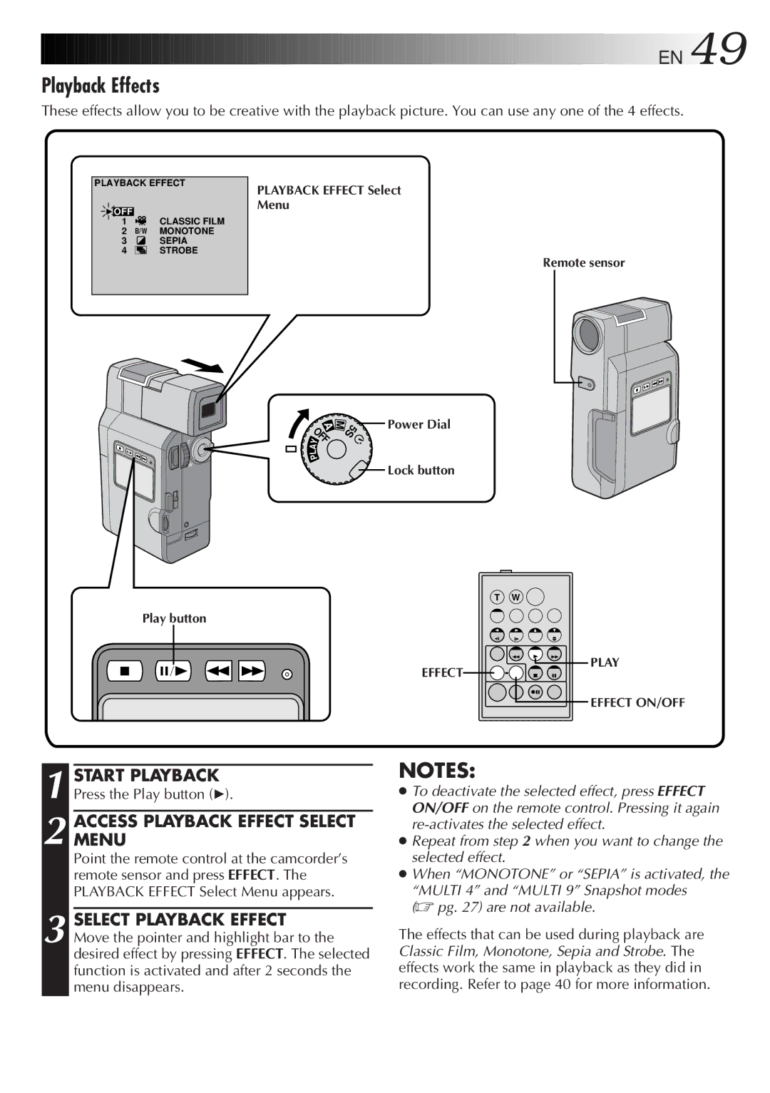 JVC LYT0192-001B manual Playback Effects, Accessmenu Playback Effect Select 