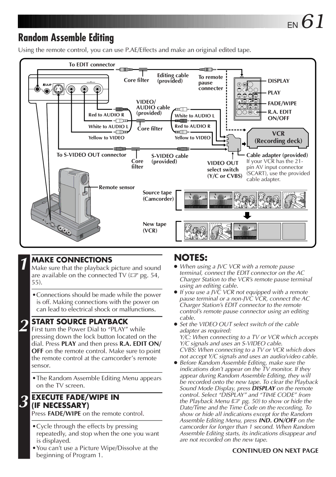 JVC LYT0192-001B manual Random Assemble Editing, Execute FADE/WIPE in if Necessary 