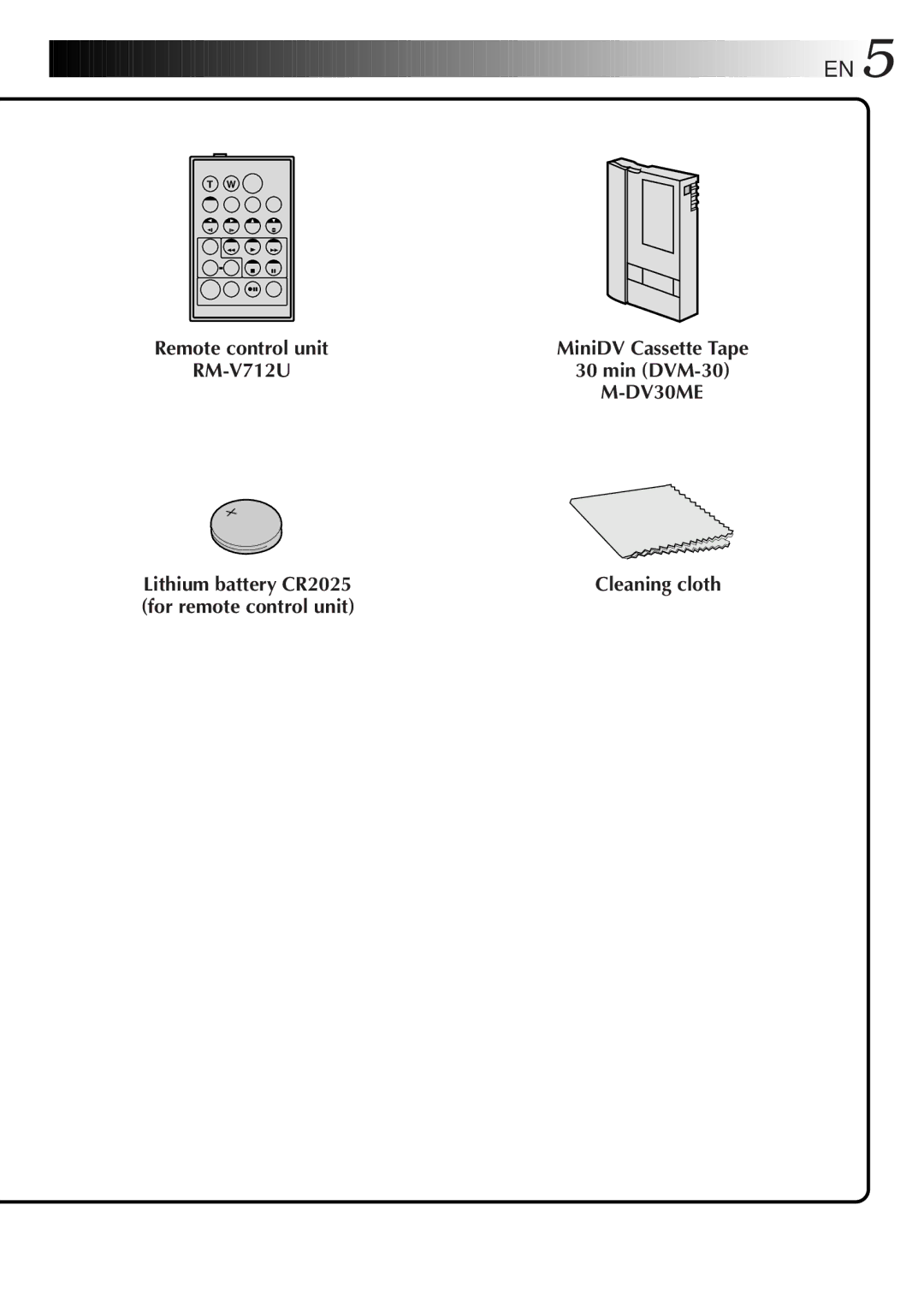 JVC LYT0201-001A manual RM-V712U Min DVM-30, DV30ME, Lithium battery CR2025, For remote control unit 