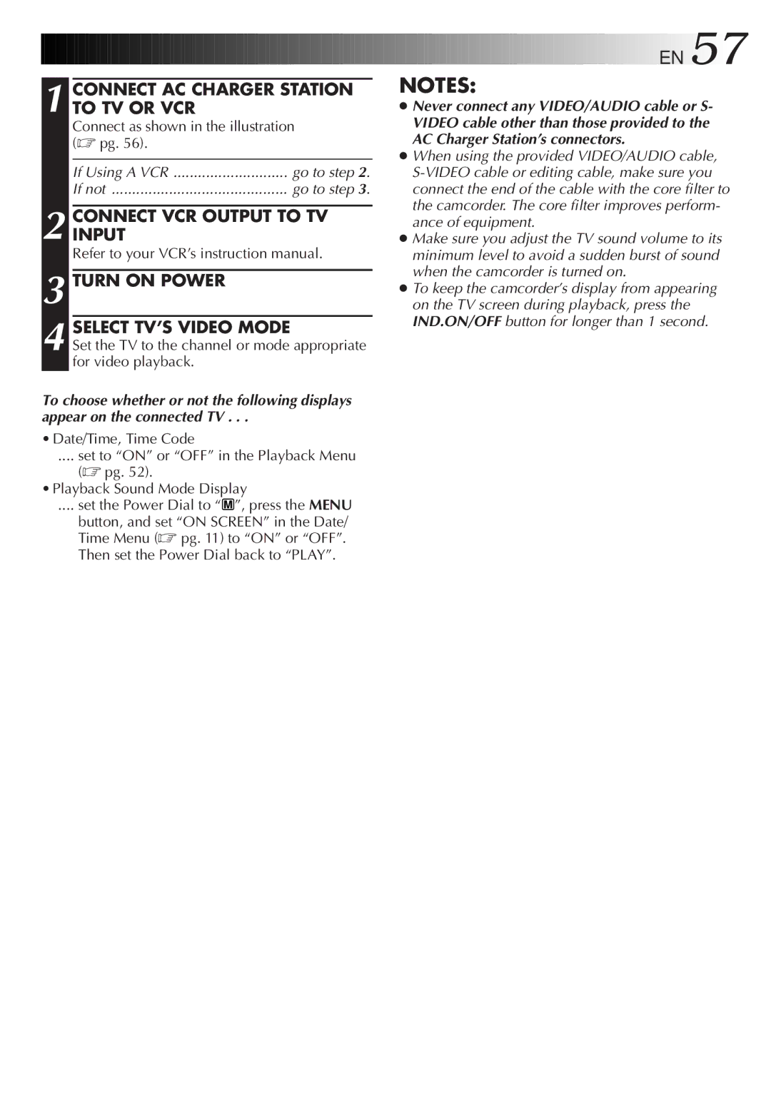 JVC LYT0201-001A manual Connect AC Charger Station to TV or VCR 