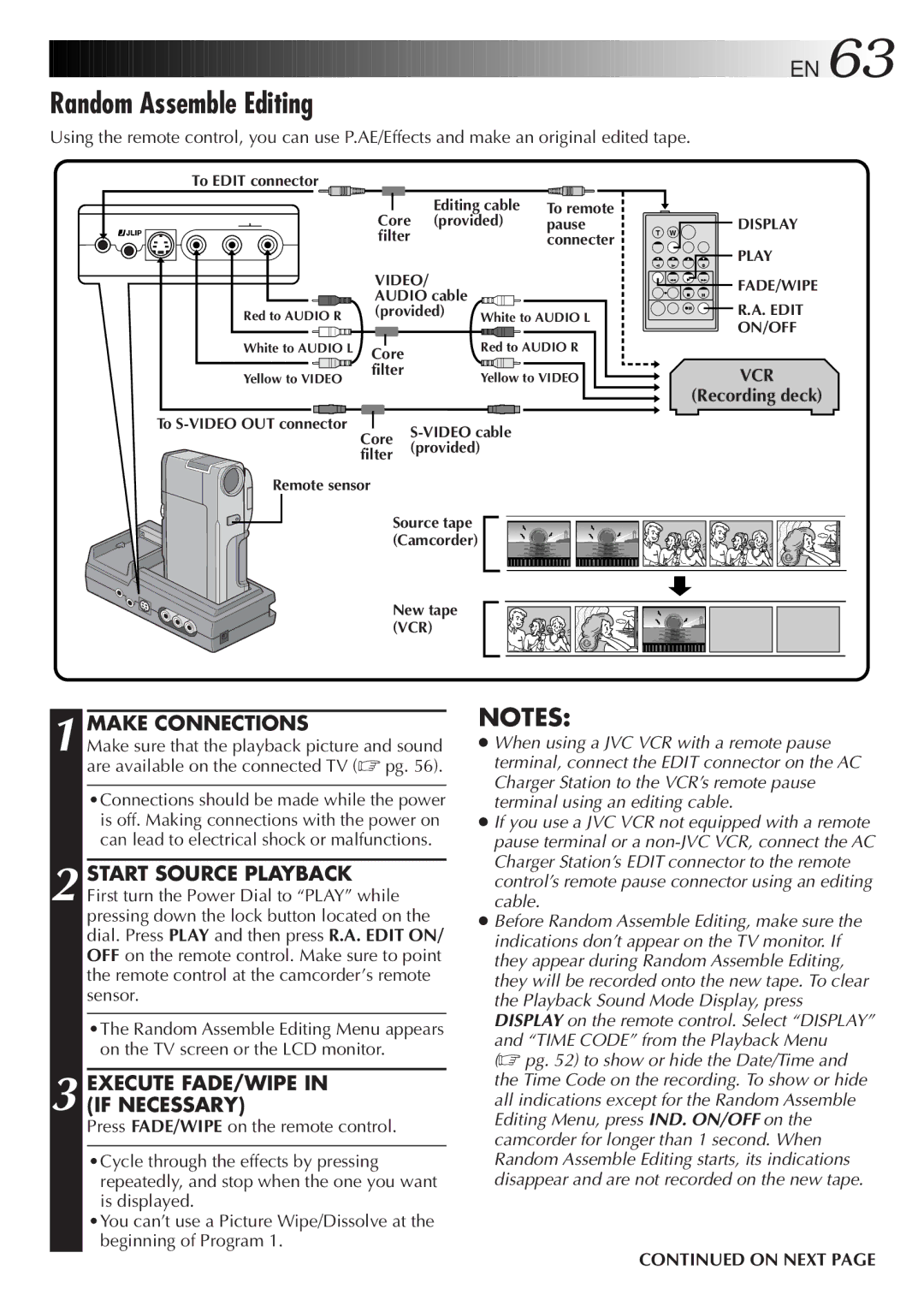 JVC LYT0201-001A manual Random Assemble Editing, Execute FADE/WIPE in if Necessary 