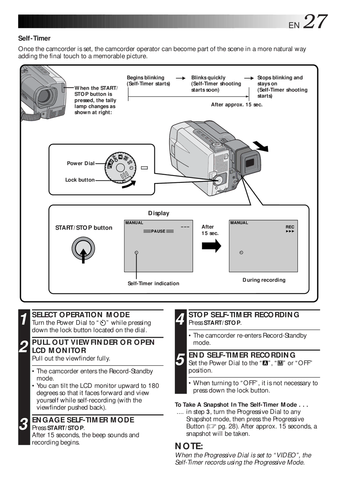 JVC LYT0216-001B specifications Self-Timer, Engage SELF-TIMER Mode, Stop SELF-TIMER Recording, END SELF-TIMER Recording 