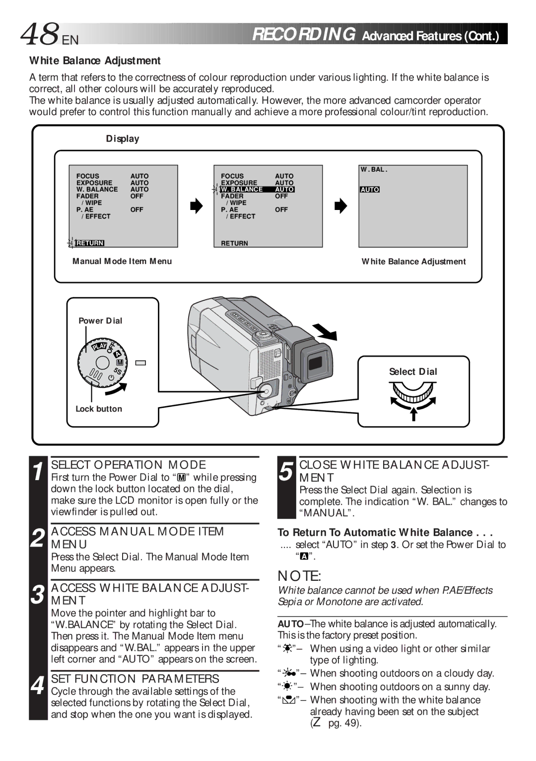 JVC LYT0216-001B 48 EN, White Balance Adjustment, Accessment White Balance Adjust, Closement White Balance Adjust 