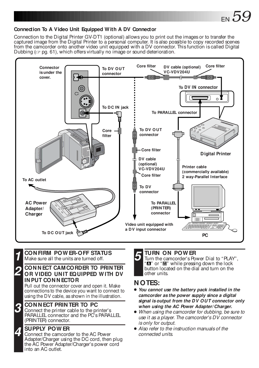 JVC LYT0216-001B Connection To a Video Unit Equipped With a DV Connector, To DV in connector, Digital Printer 