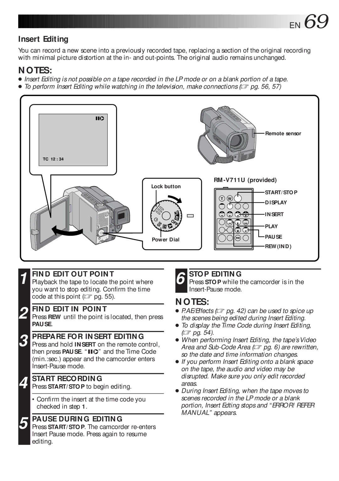 JVC LYT0216-001B specifications Insert Editing, Find Edit OUT Point, Find Edit in Point, Pause During Editing 