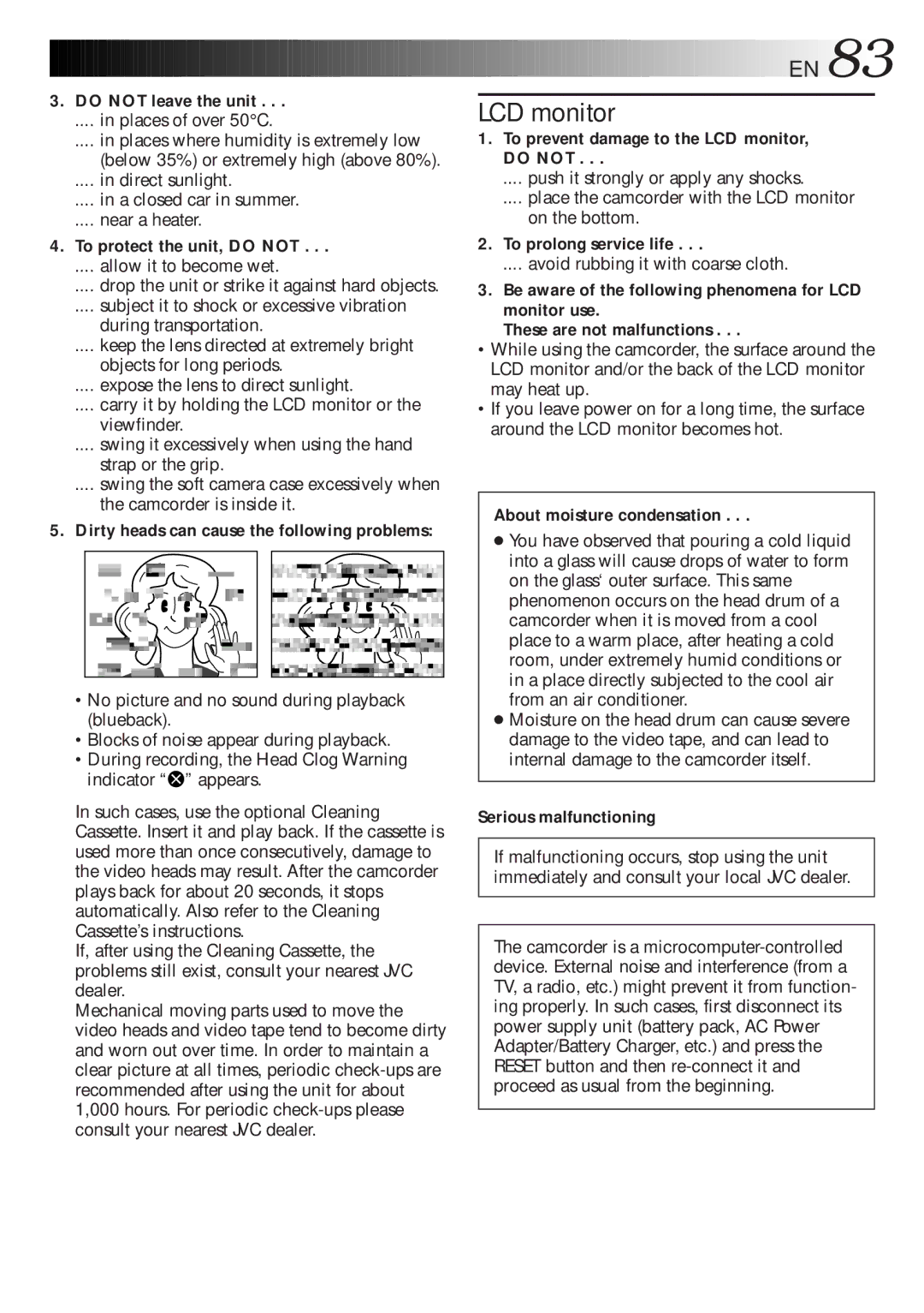 JVC LYT0216-001B Do not leave the unit, To protect the unit, do not, To prevent damage to the LCD monitor, do not 