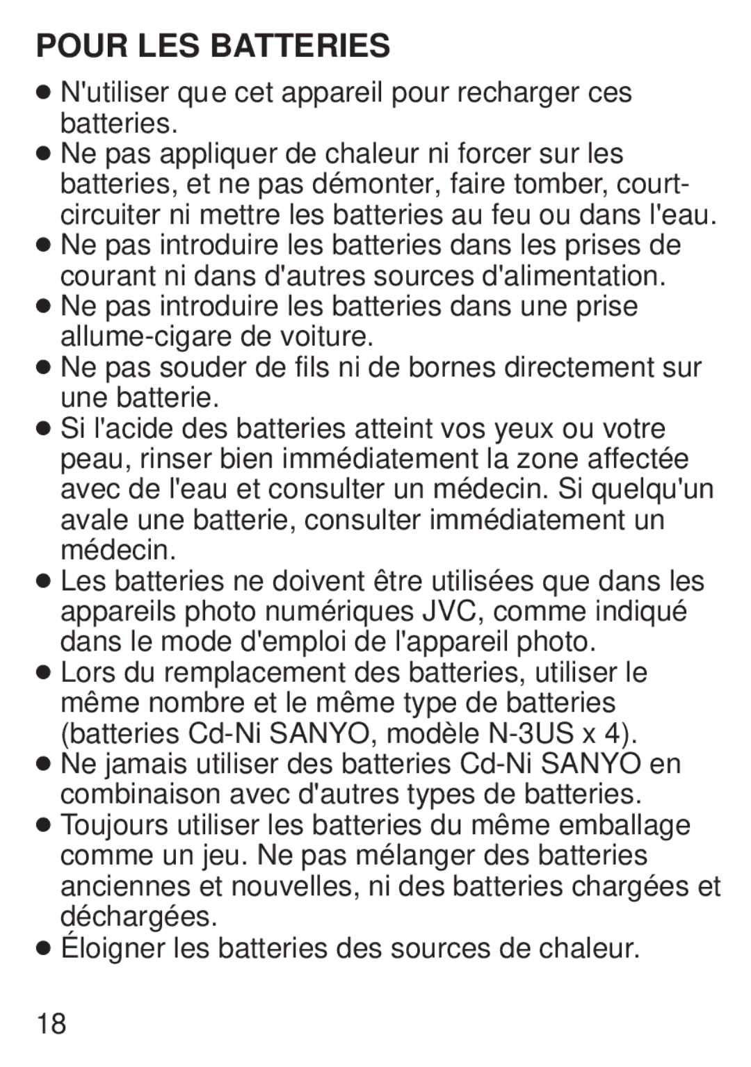 JVC LYT0221-001A, BH-VC20U manual Pour LES Batteries, Nutiliser que cet appareil pour recharger ces batteries 