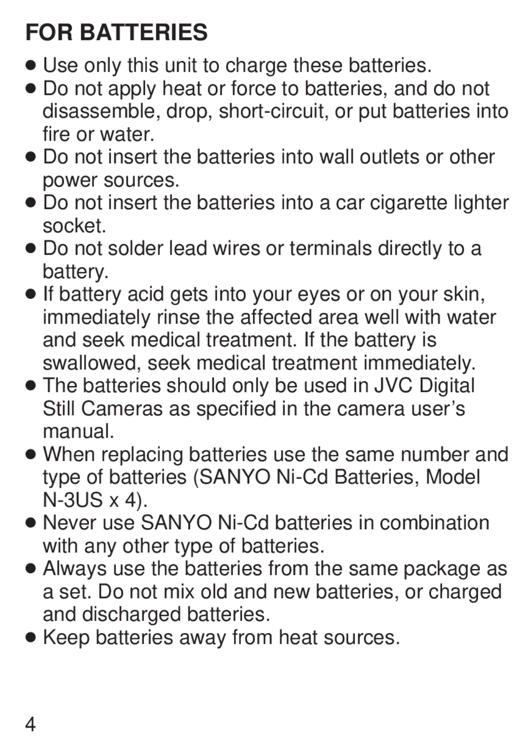 JVC LYT0221-001A, BH-VC20U manual For Batteries 