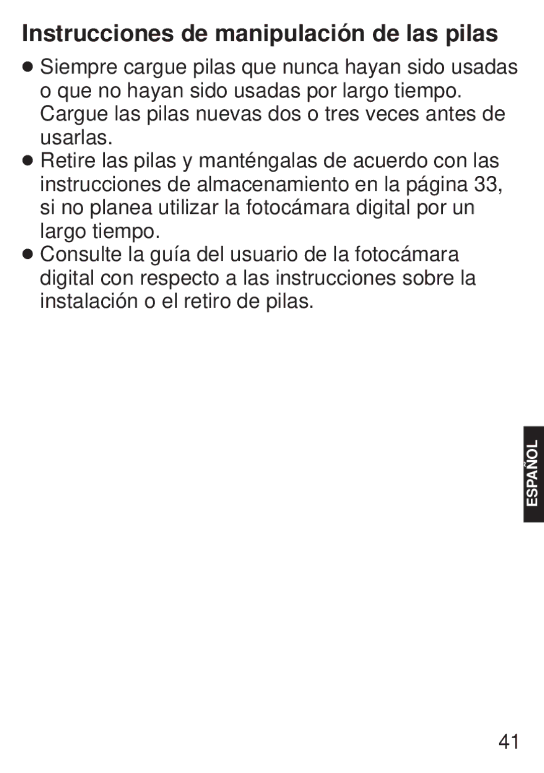 JVC BH-VC20U, LYT0221-001A manual Instrucciones de manipulación de las pilas 