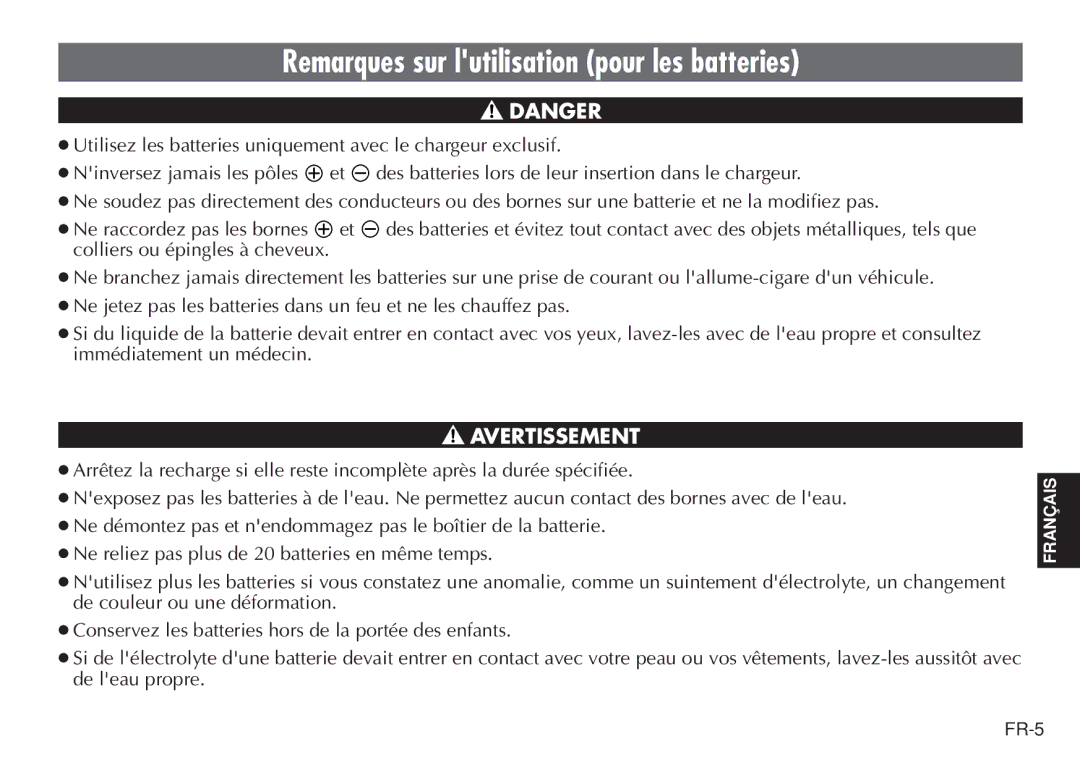 JVC LYT0232-001C manual Remarques sur lutilisation pour les batteries, Avertissement 