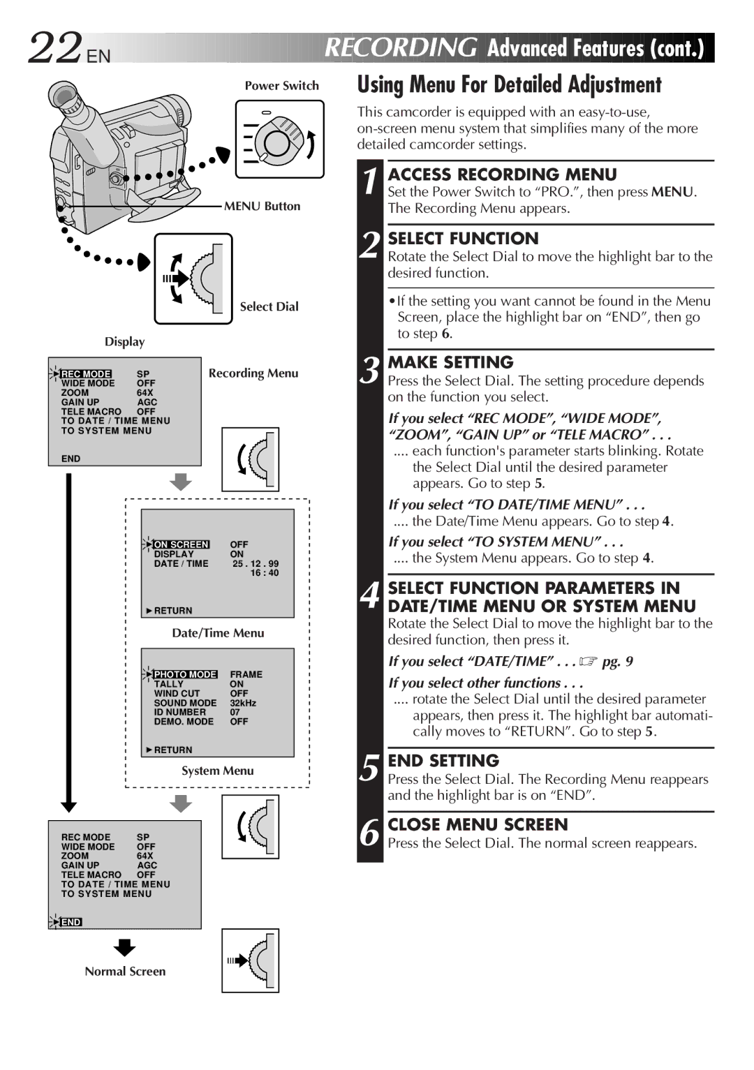 JVC LYT0242-001A manual Using Menu For Detailed Adjustment, Make Setting, END Setting, Close Menu Screen 