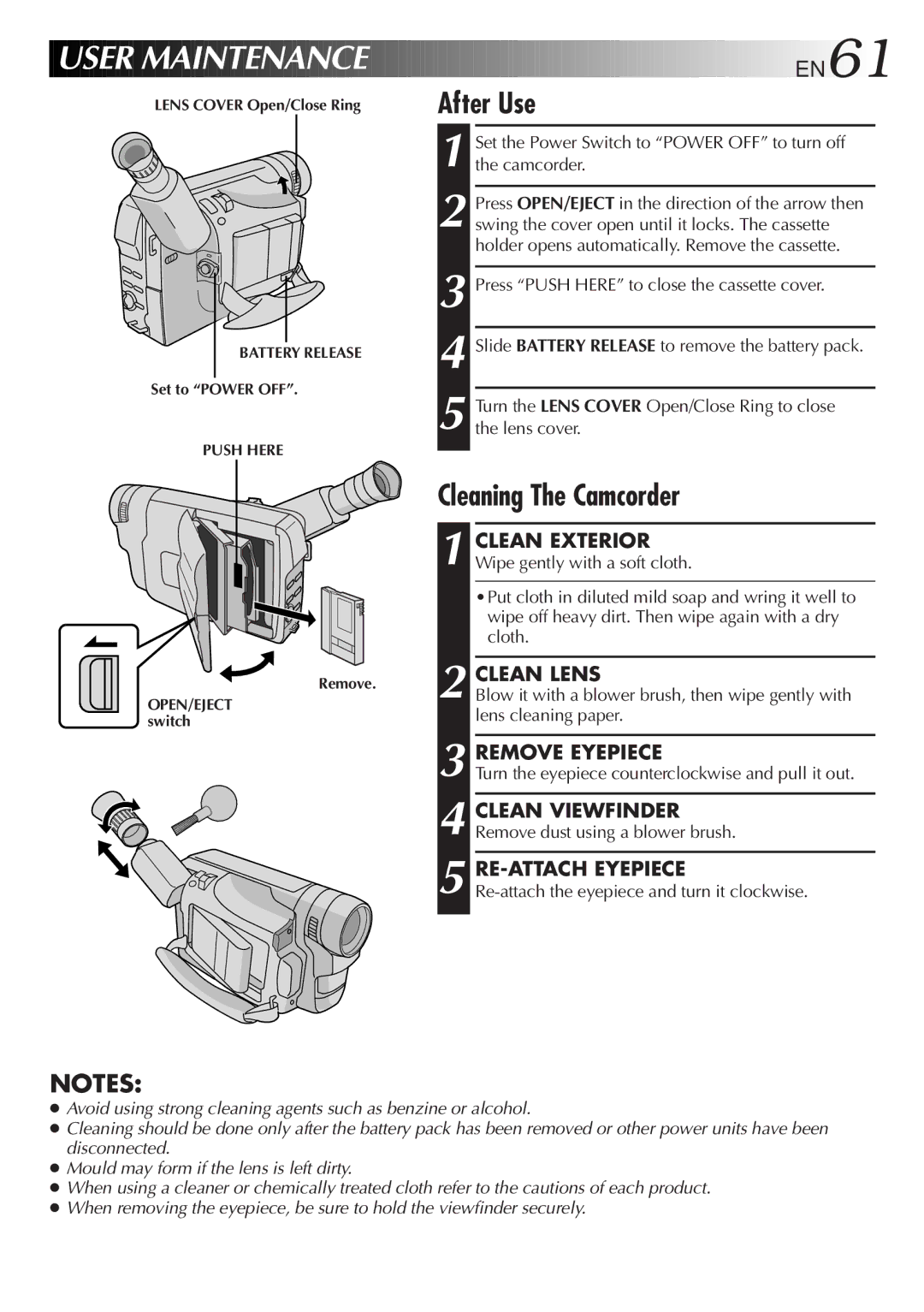 JVC LYT0275-001A manual After Use, Cleaning The Camcorder 