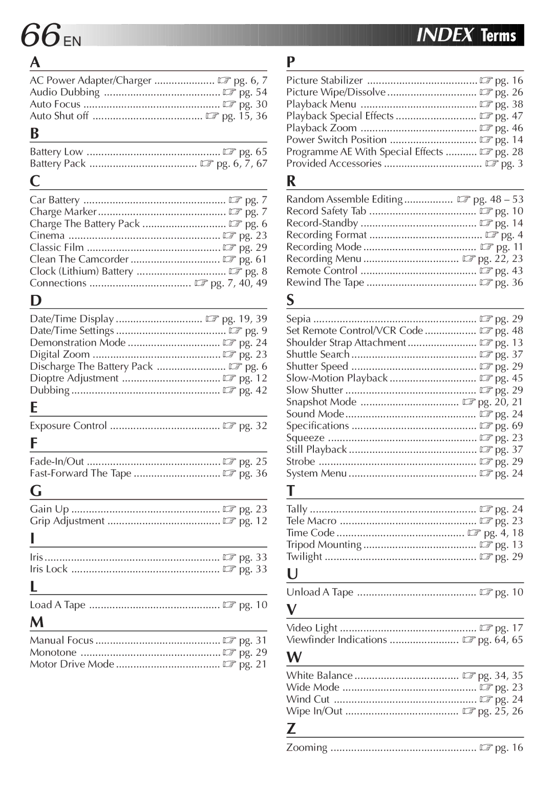 JVC LYT0275-001A Pg , 7, Playback Menu, Playback Zoom, Pg , 40, Date/Time Display, Gain Up, Monotone Motor Drive Mode 