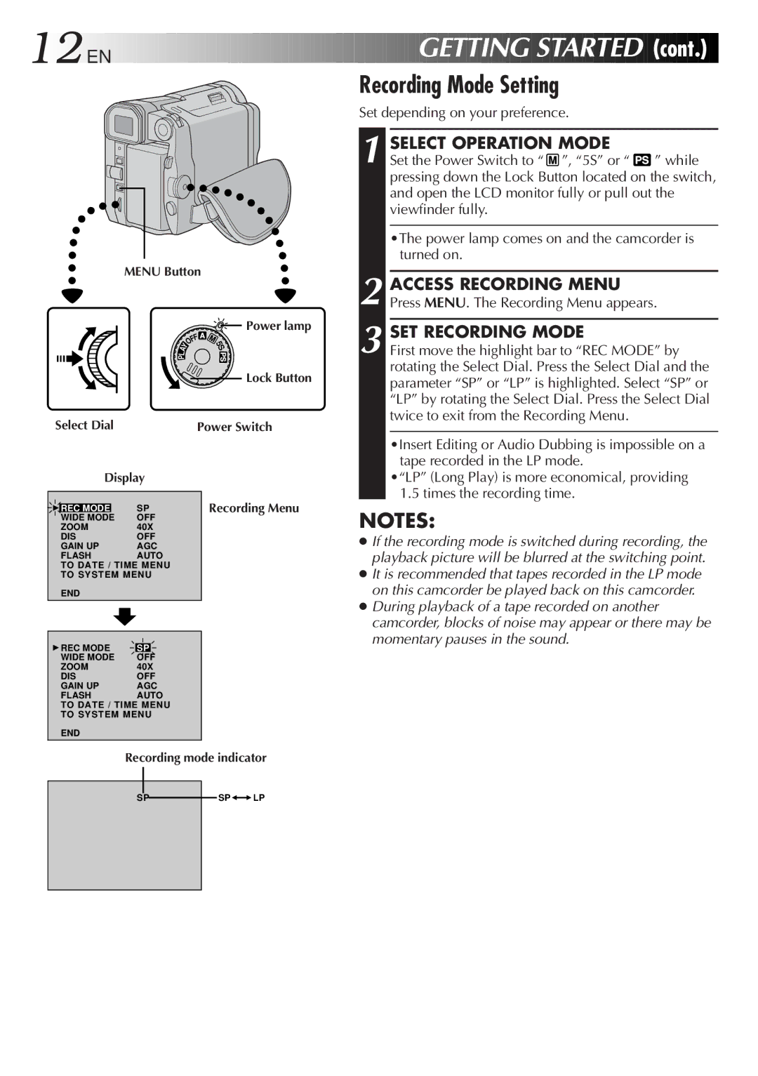 JVC LYT0291-001B manual Recording Mode Setting, SET Recording Mode, Set depending on your preference 