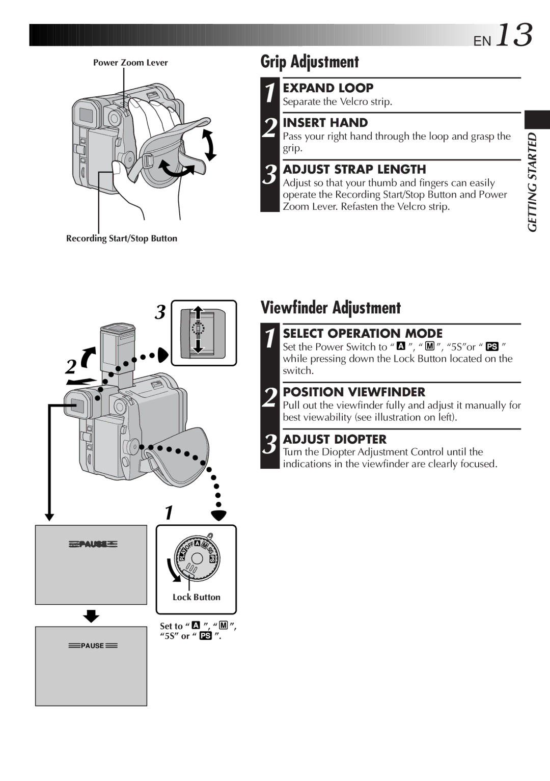 JVC LYT0291-001B manual Grip Adjustment, Viewfinder Adjustment 