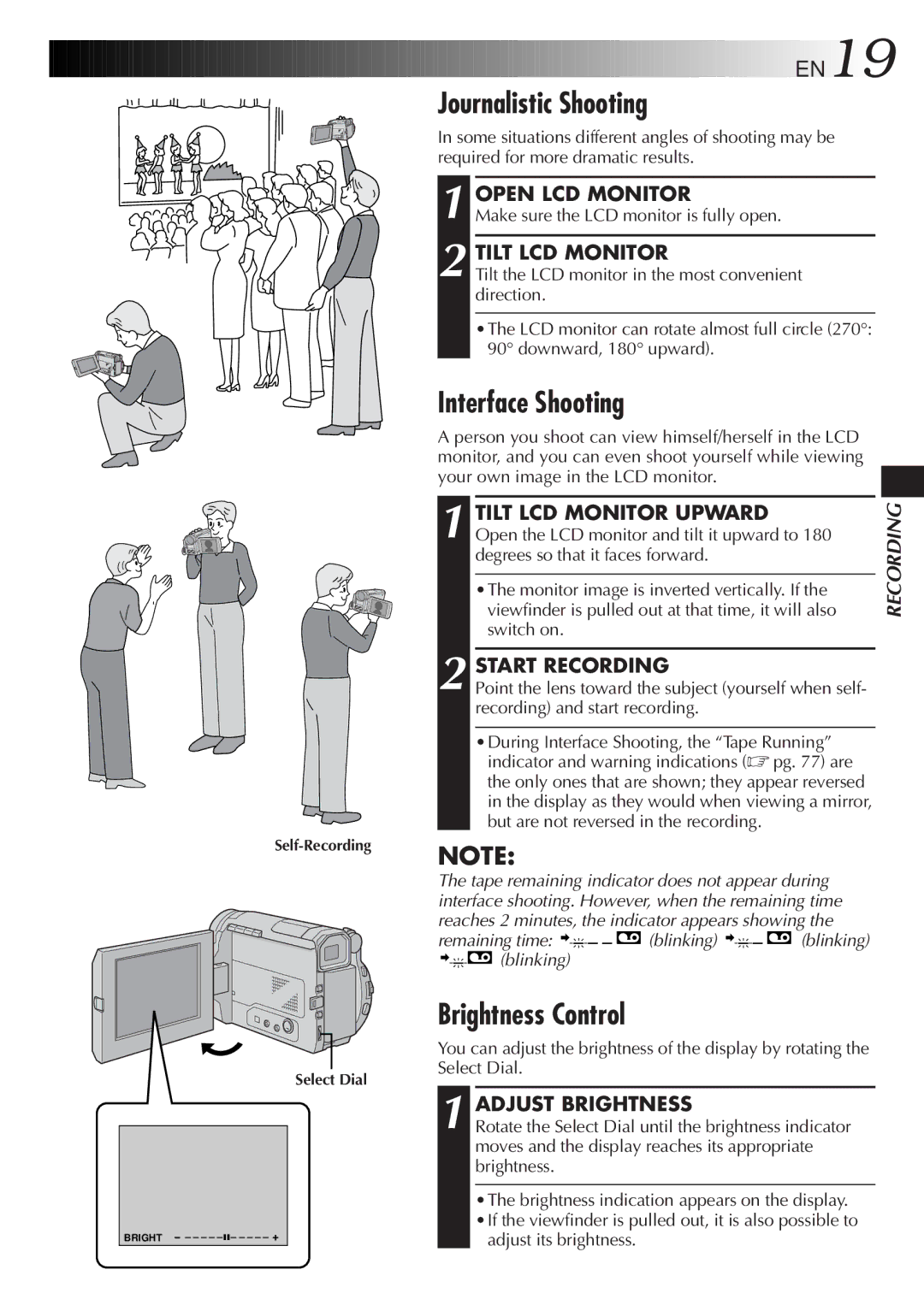 JVC LYT0291-001B manual Journalistic Shooting, Interface Shooting, Brightness Control 