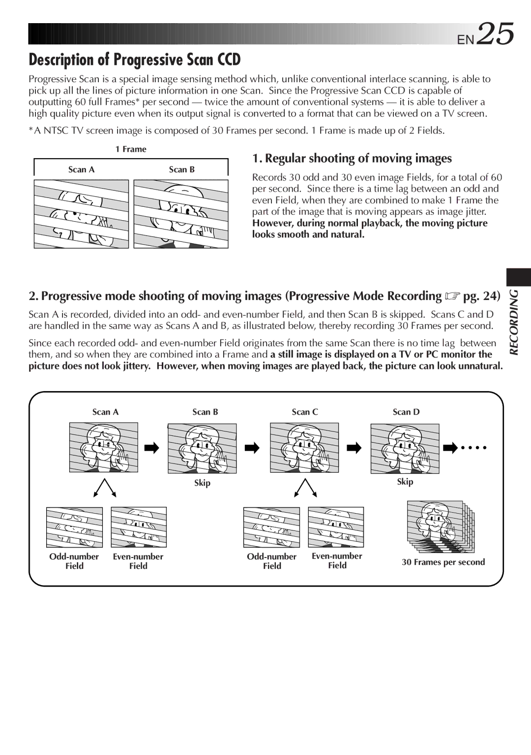 JVC LYT0291-001B manual Description of Progressive Scan CCD, Regular shooting of moving images 