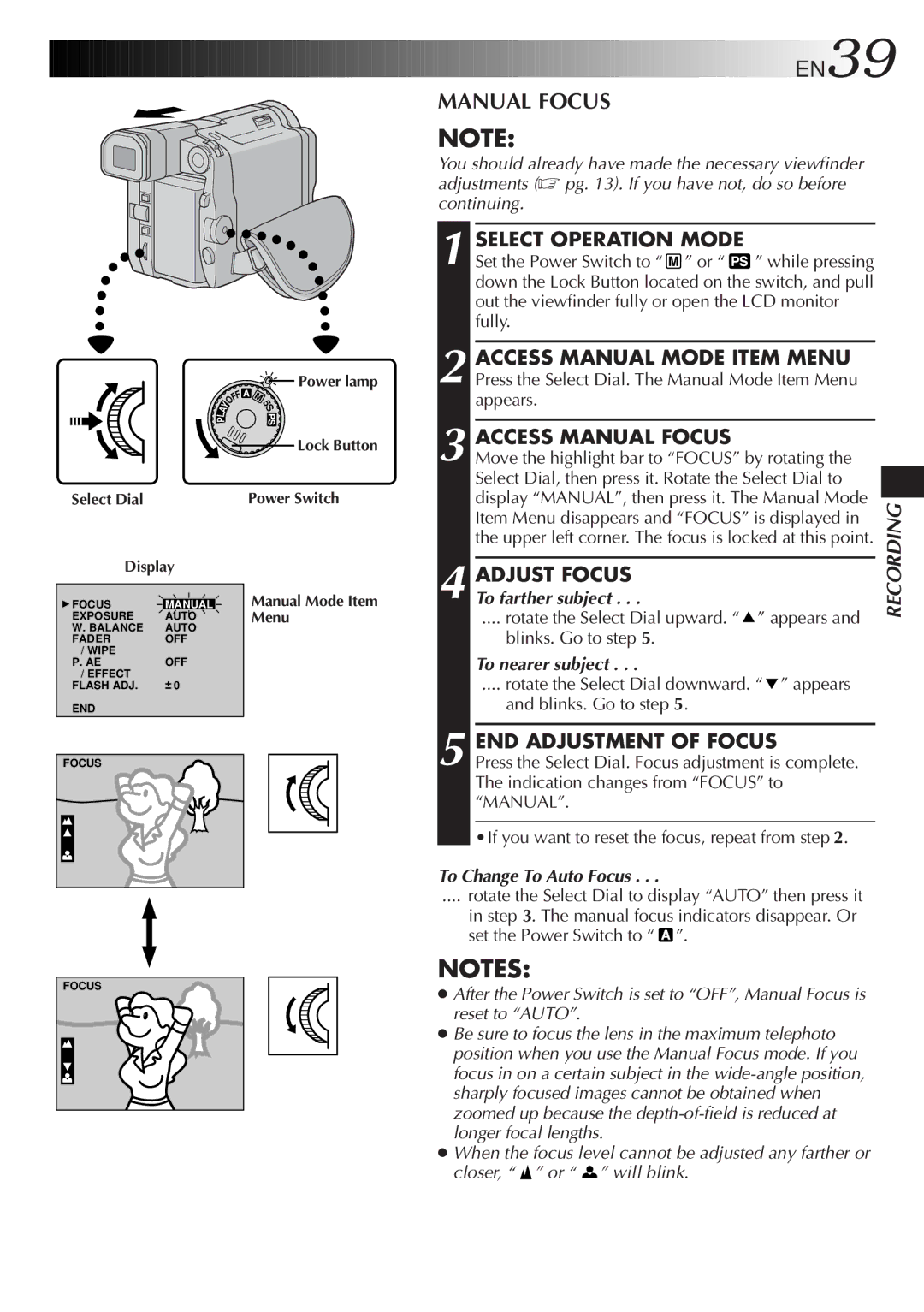 JVC LYT0291-001B manual Access Manual Focus, Adjust Focus, END Adjustment of Focus 