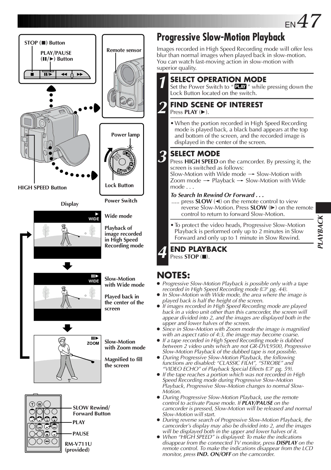 JVC LYT0291-001B manual Progressive Slow-Motion Playback, Find Scene of Interest, END Playback 