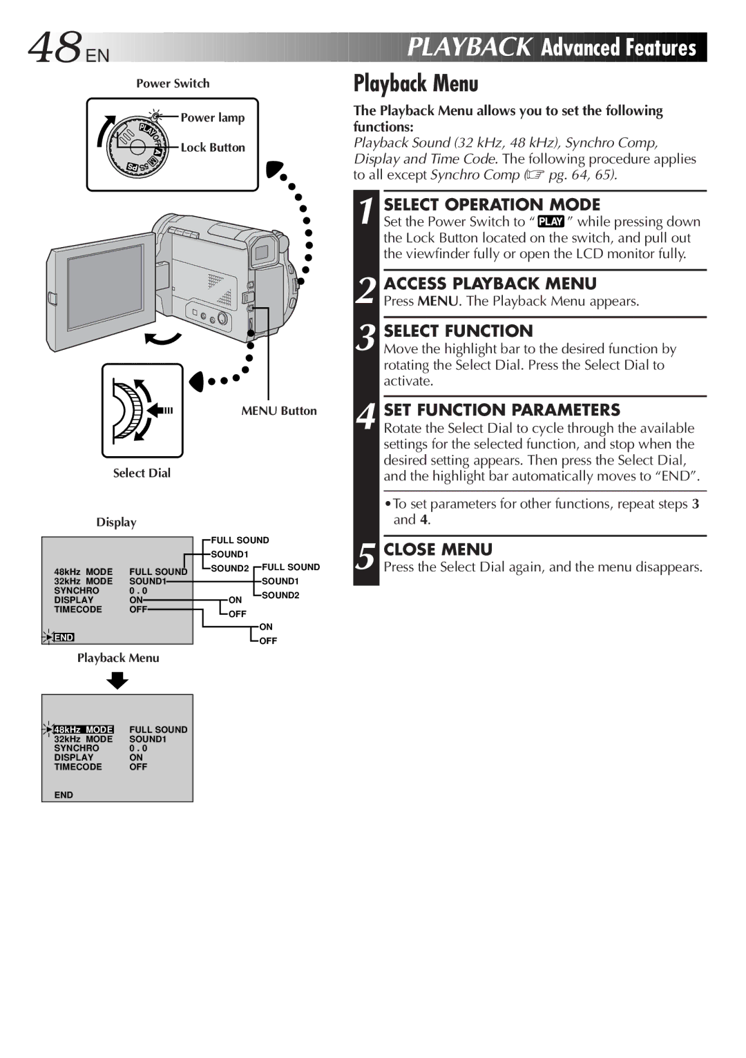 JVC LYT0291-001B manual Close Menu, Playback Menu allows you to set the following functions 