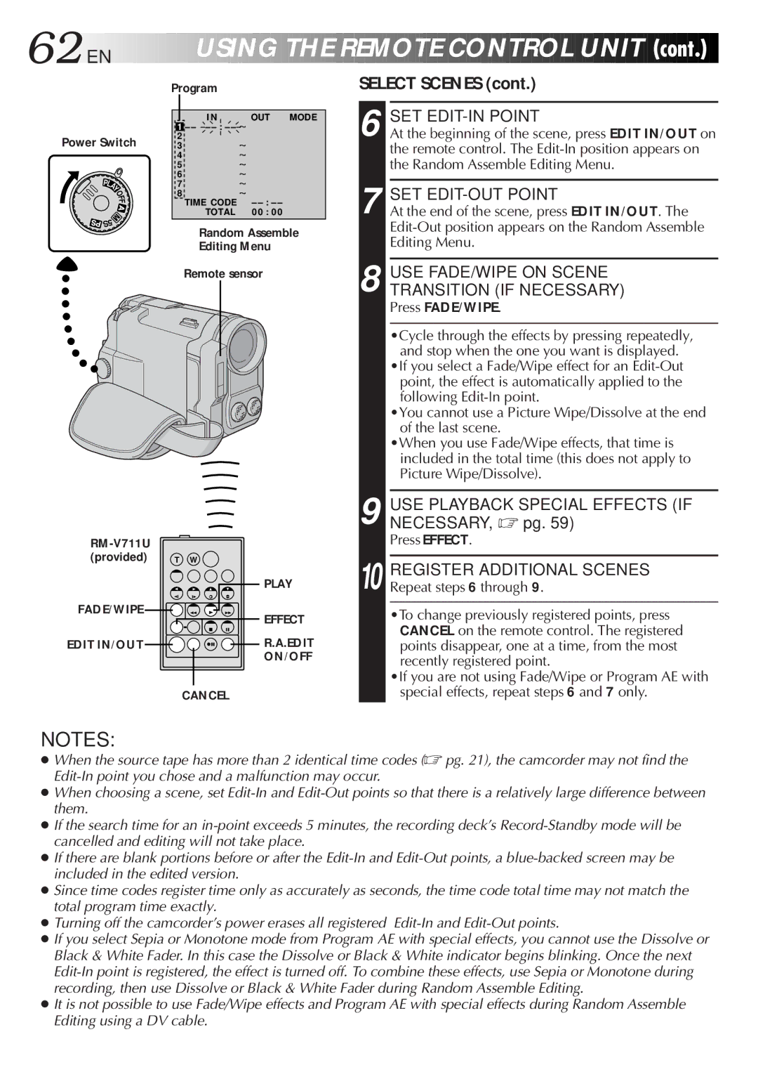 JVC LYT0291-001B Select Scenes, SET EDIT-IN Point, SET EDIT-OUT Point, USE FADE/WIPE on Scene Transition if Necessary 