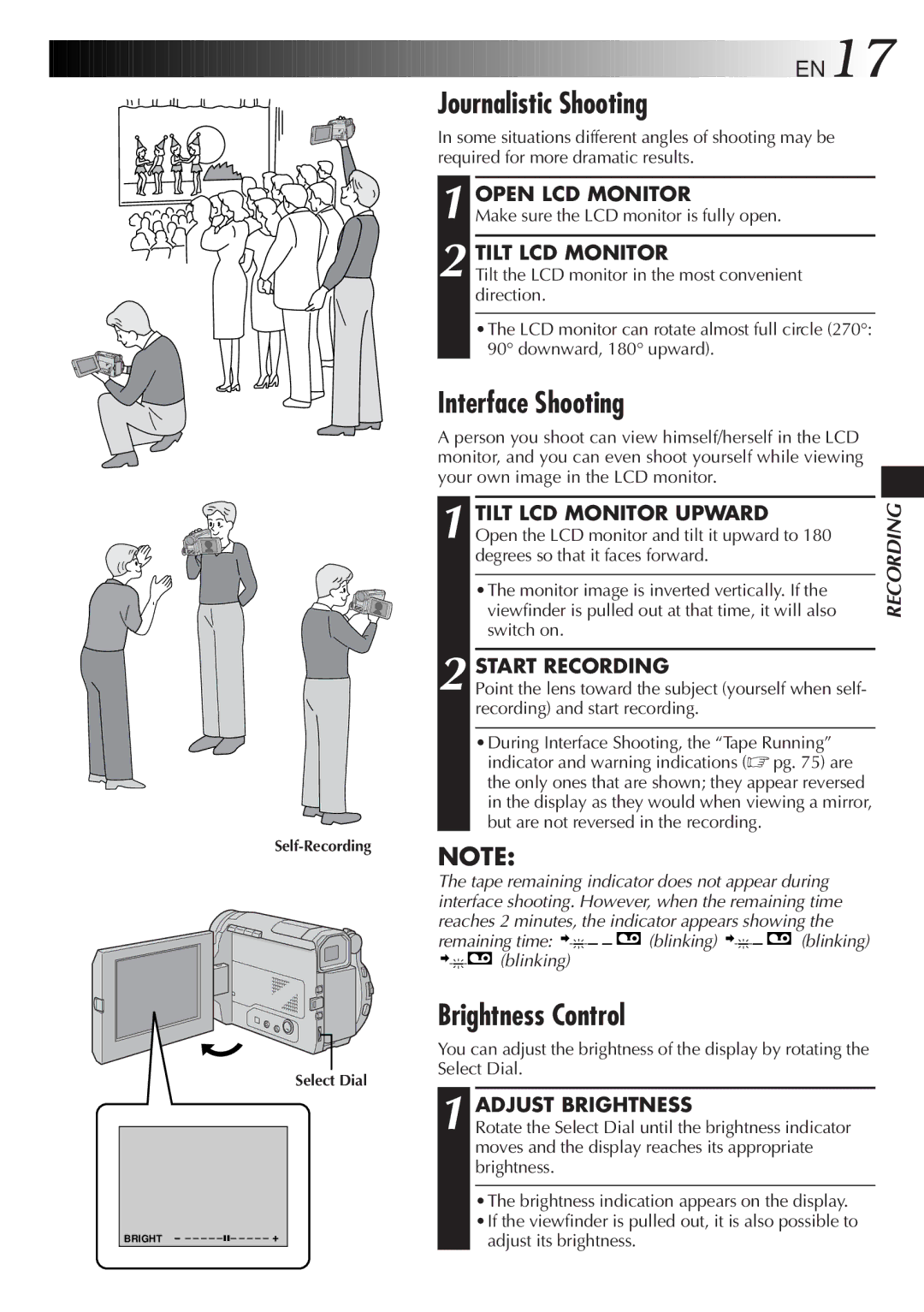 JVC LYT0329-001B manual Journalistic Shooting, Interface Shooting, Brightness Control 