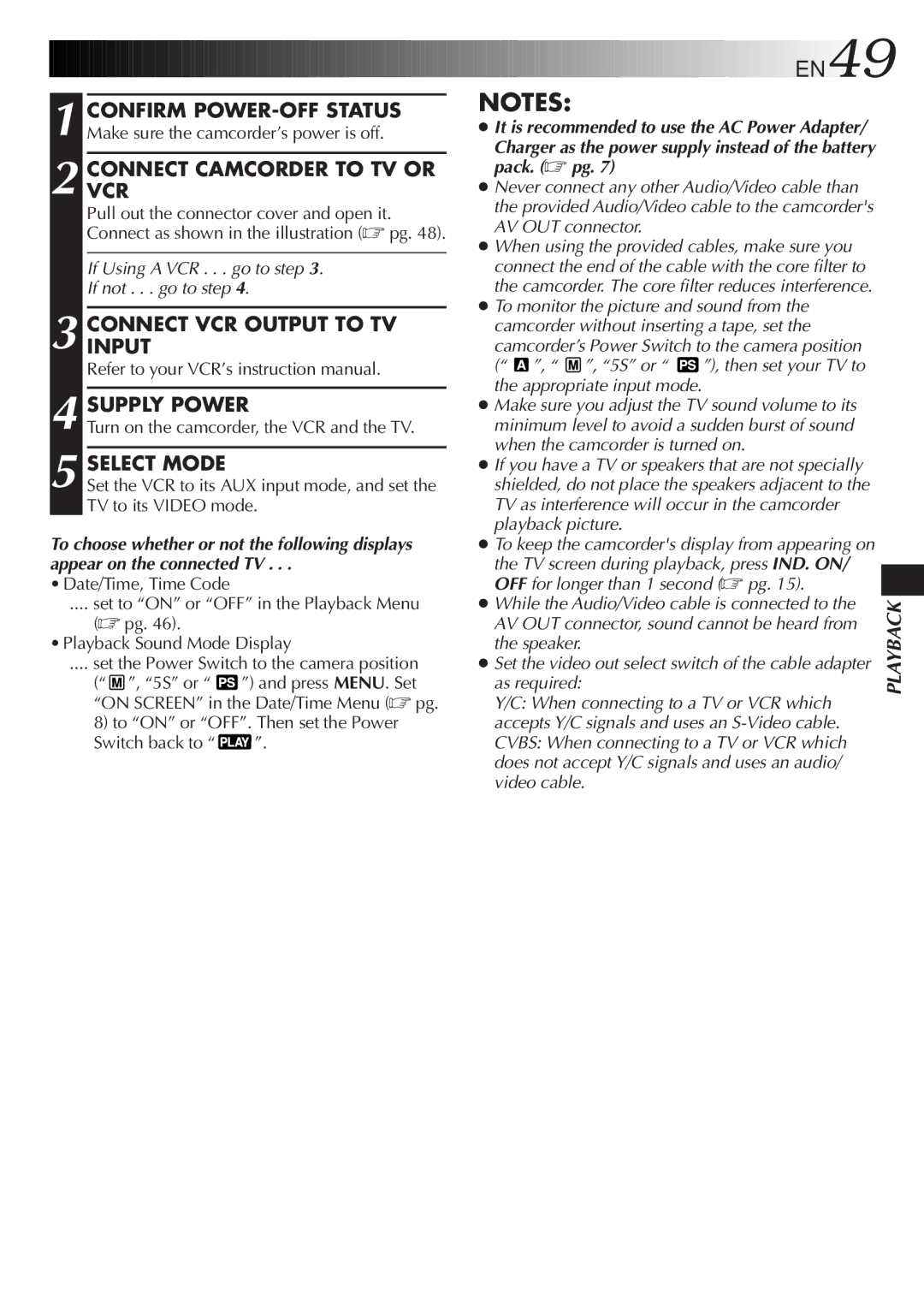 JVC LYT0329-001B manual Connectvcr Camcorder to TV or, Connectinput VCR Output to TV Supply Power, Pack. pg 