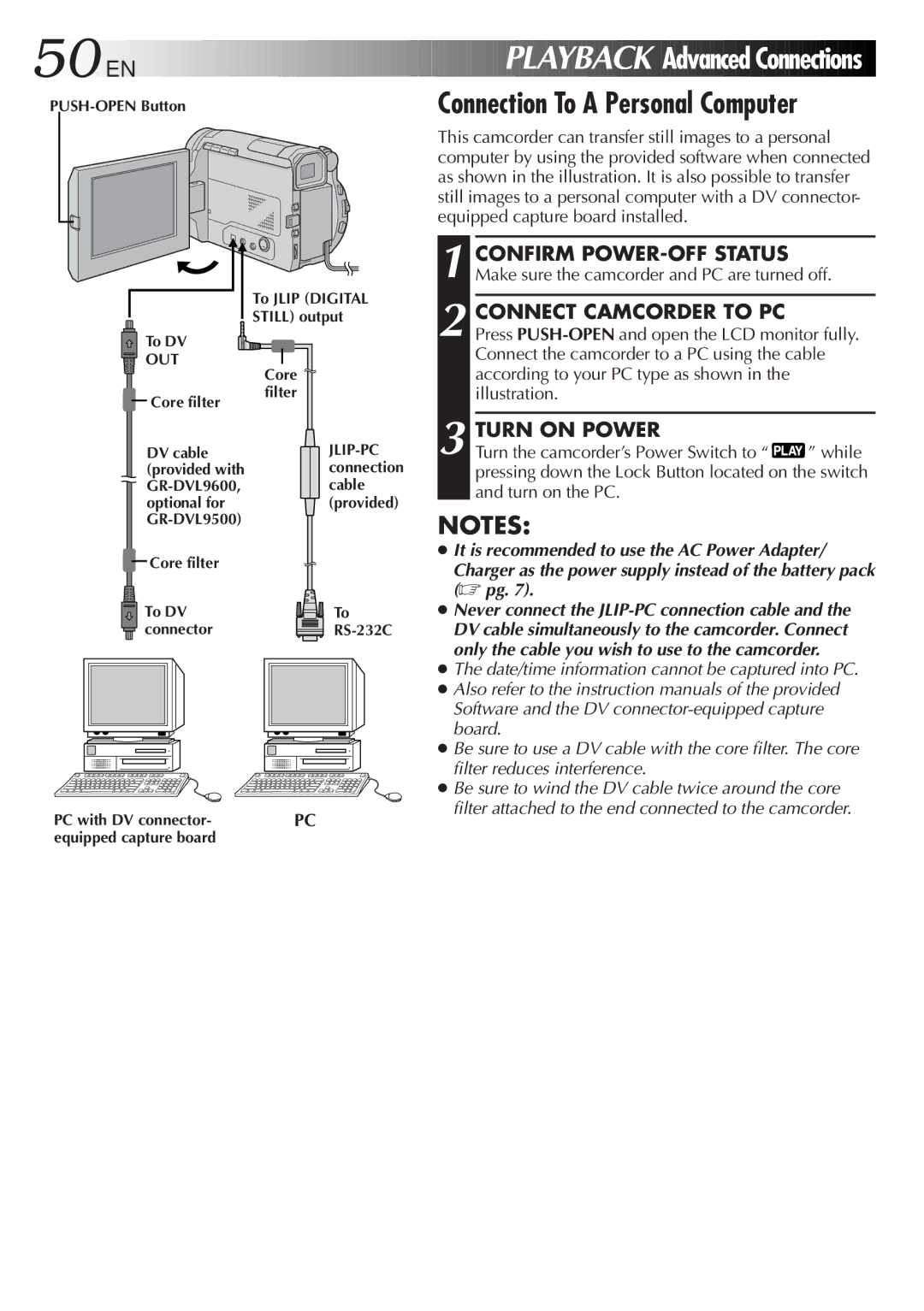 JVC LYT0329-001B manual Connect Camcorder to PC, Turn on Power 