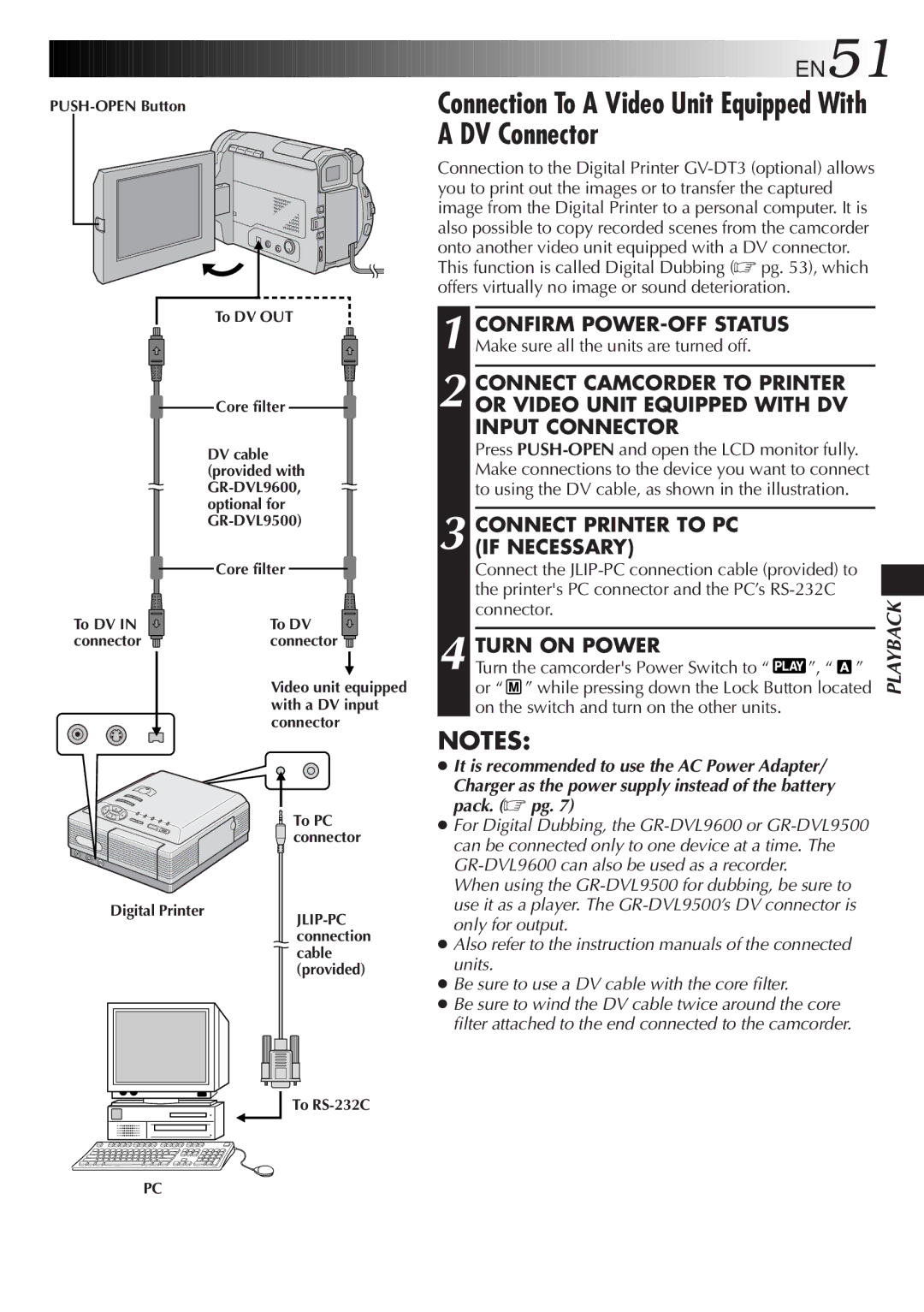 JVC LYT0329-001B manual Connection To a Video Unit Equipped With a DV Connector, Connect Printer to PC if Necessary 