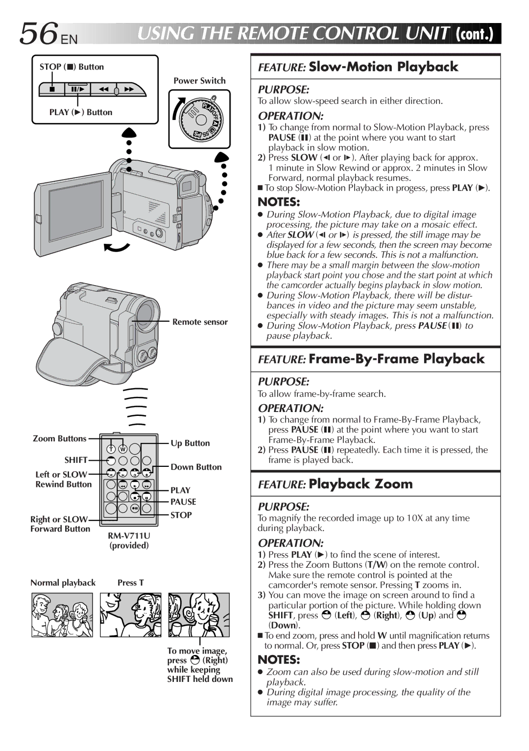 JVC LYT0329-001B manual Stop 5 Button, Up Button, Forward Button RM-V711U, Normal playback 