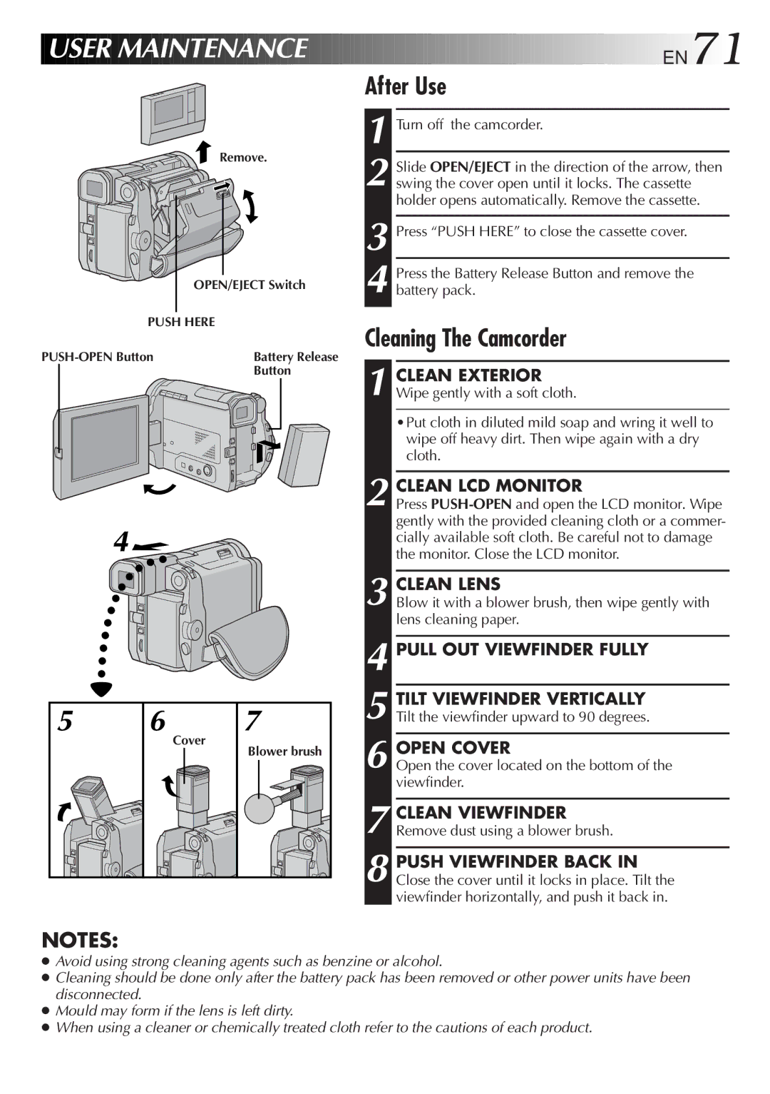 JVC LYT0329-001B manual After Use, Cleaning The Camcorder 