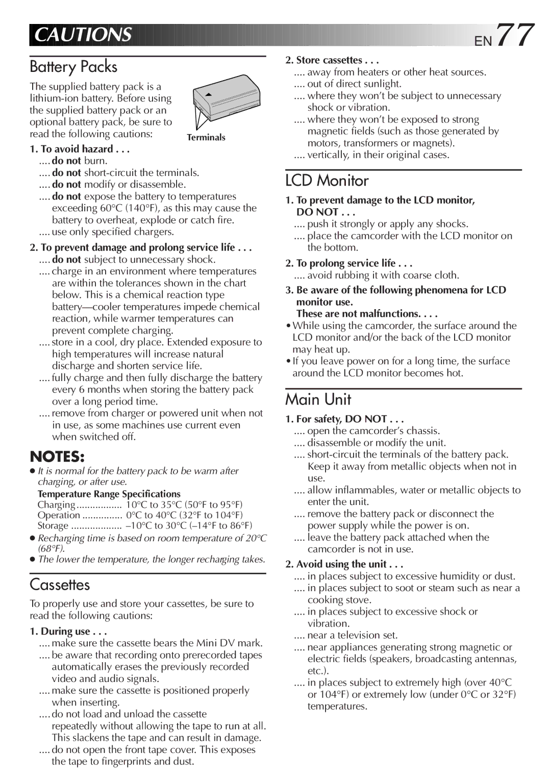 JVC LYT0329-001B manual To avoid hazard, During use, Store cassettes, To prevent damage to the LCD monitor, do not 