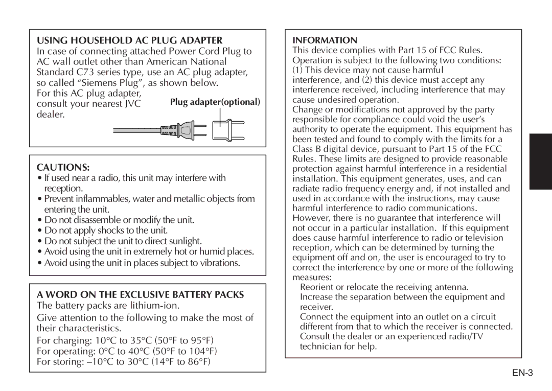 JVC AA V50U, LYT0388-001A manual Using Household AC Plug Adapter 