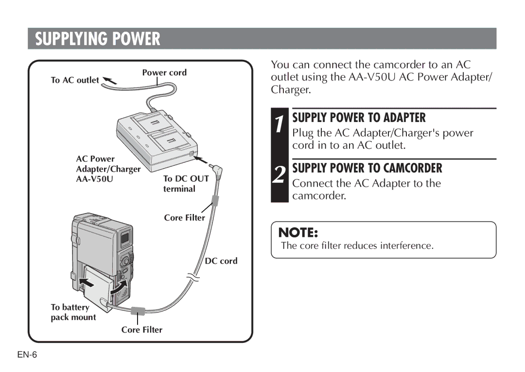 JVC LYT0388-001A, AA V50U manual Supplying Power, Supply Power to Adapter 