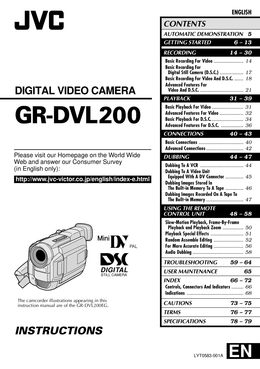 JVC LYT0583-001A specifications GR-DVL200 