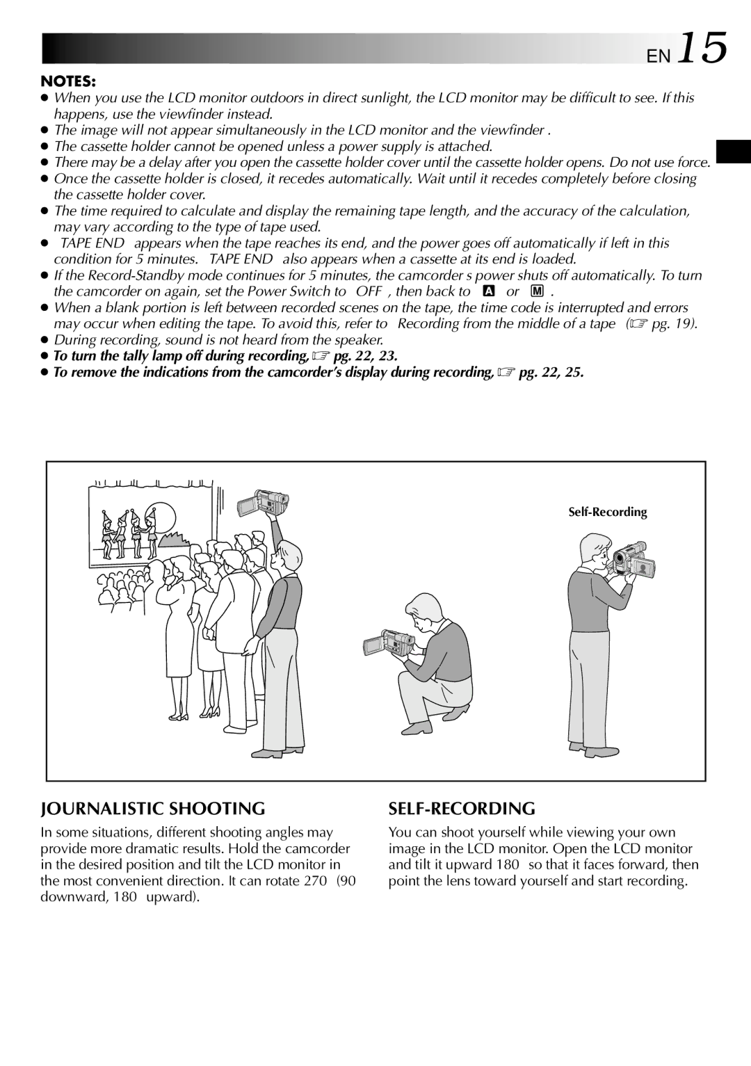 JVC LYT0583-001A specifications EN15, Journalistic Shooting, Self-Recording 