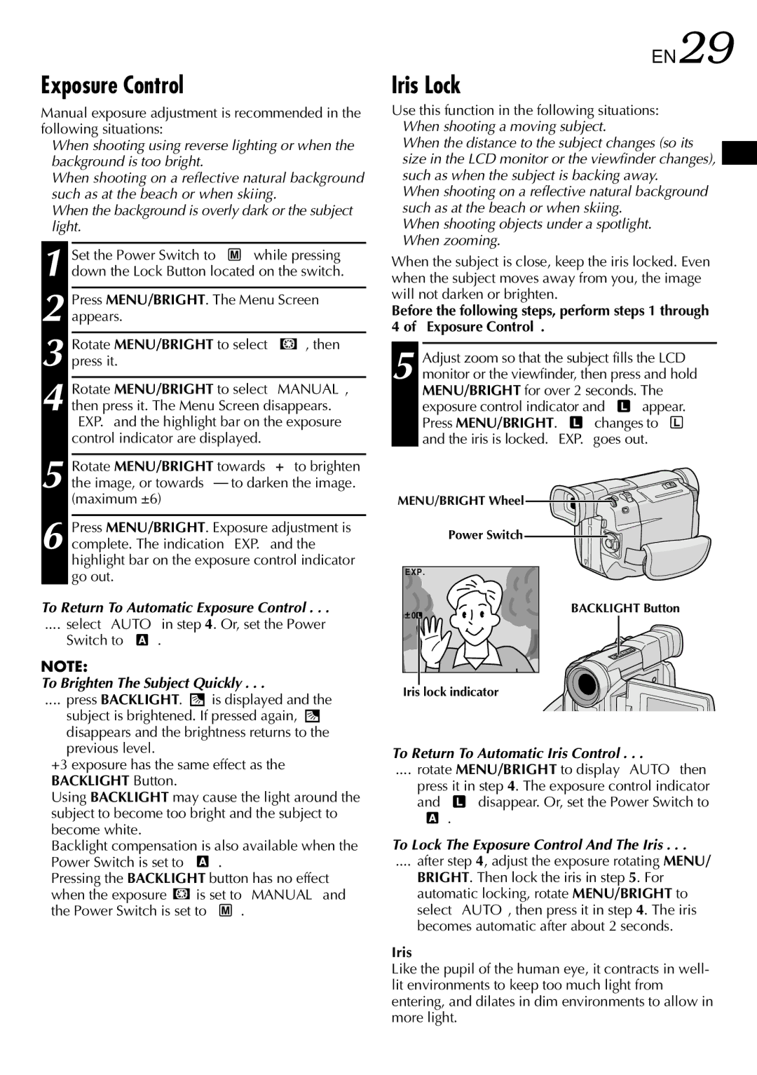 JVC LYT0583-001A specifications Exposure Control, Iris Lock, EN29 