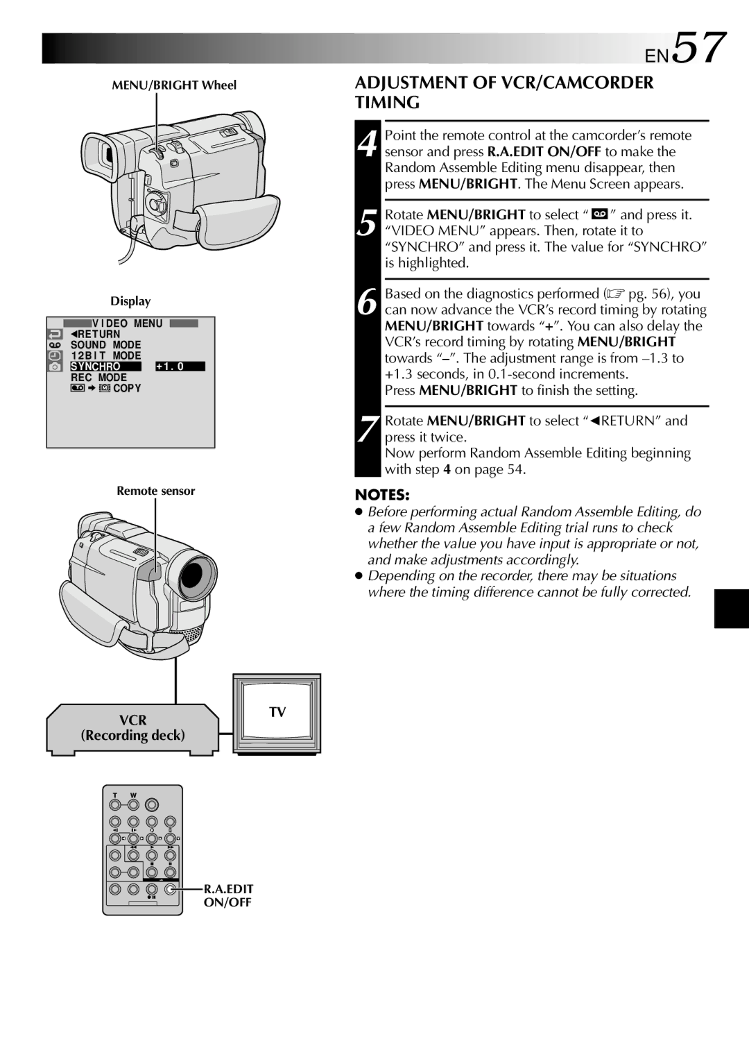 JVC LYT0583-001A specifications EN57, Adjustment of VCR/CAMCORDER Timing 