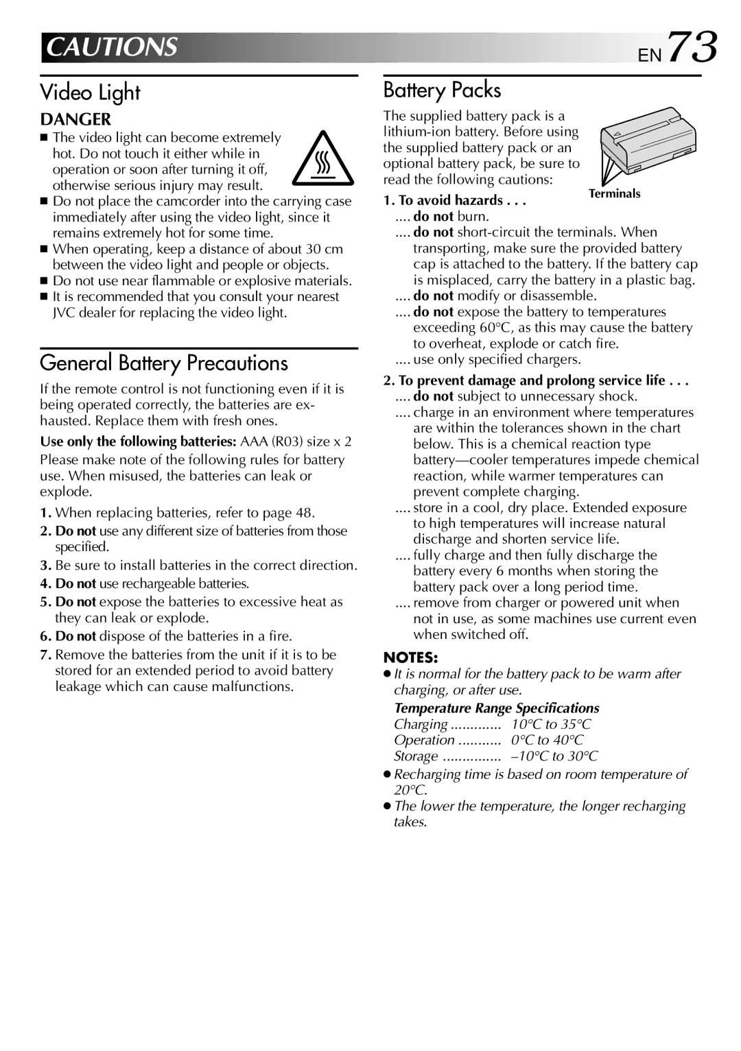 JVC LYT0583-001A specifications EN73, To avoid hazards, To prevent damage and prolong service life 