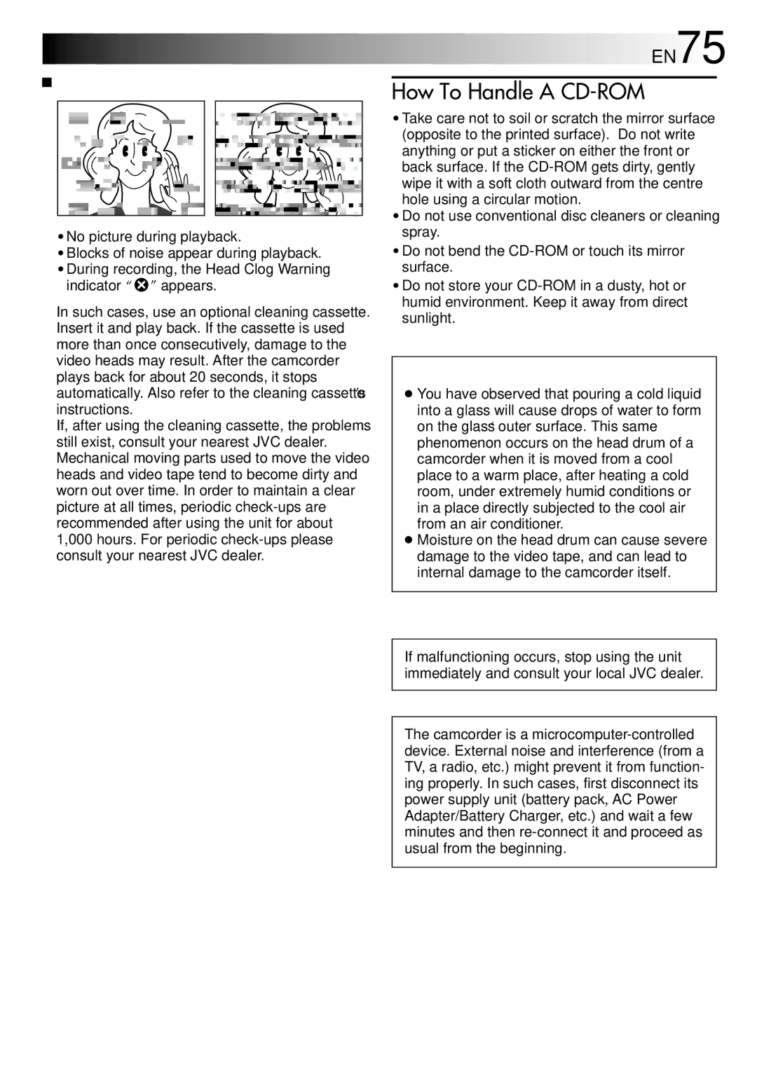 JVC LYT0583-001A specifications EN75, About moisture condensation, Serious malfunctioning 