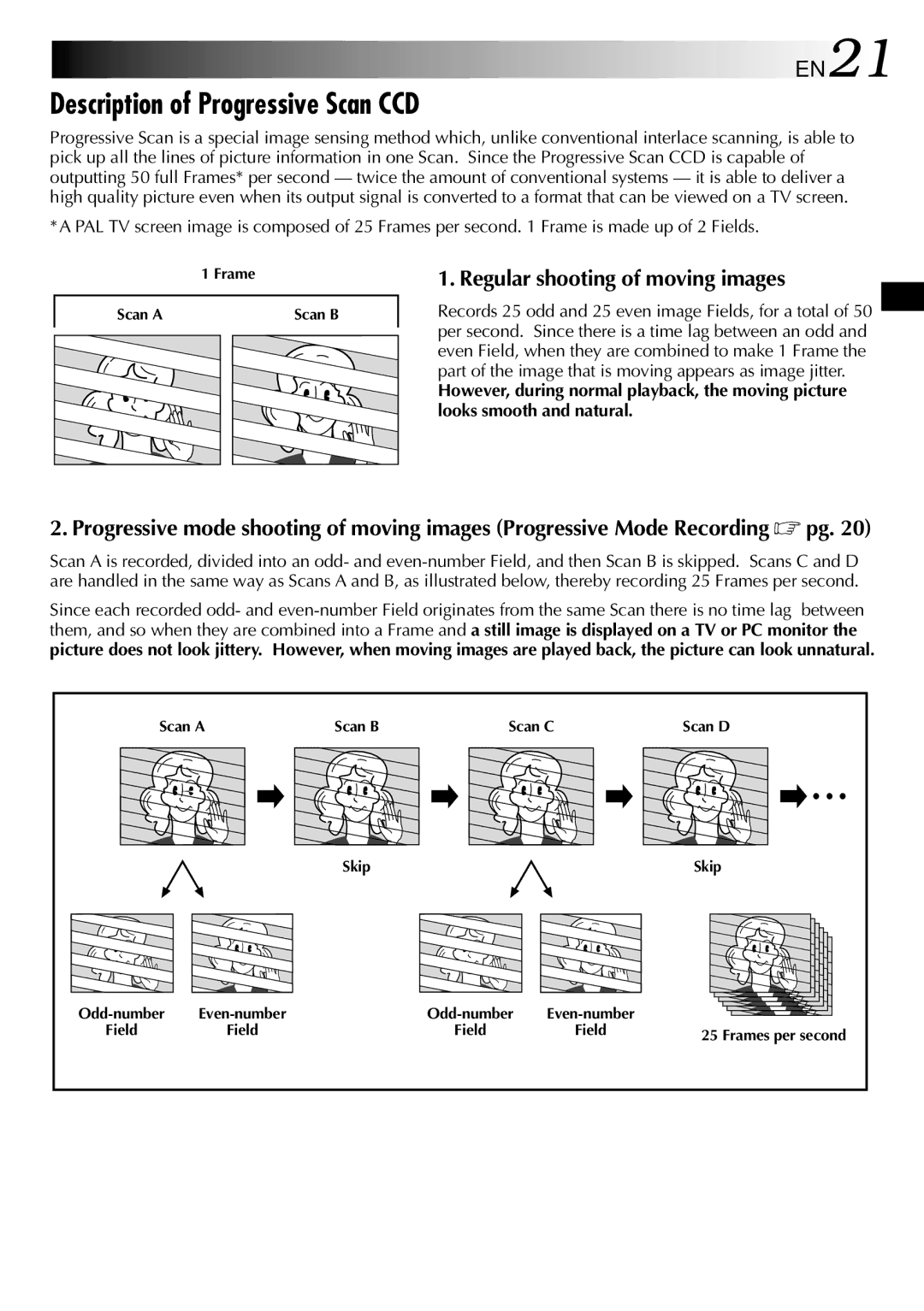 JVC LYT0633-001A specifications Description of Progressive Scan CCD, EN21, Regular shooting of moving images 