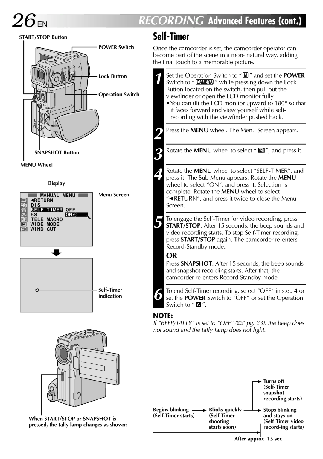 JVC LYT0633-001A specifications 26 EN, Self-Timer 