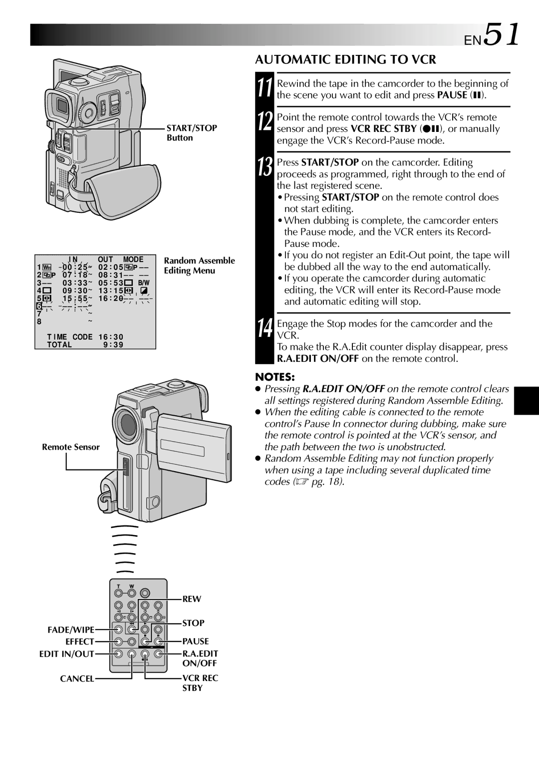 JVC LYT0633-001A specifications EN51, Automatic Editing to VCR 