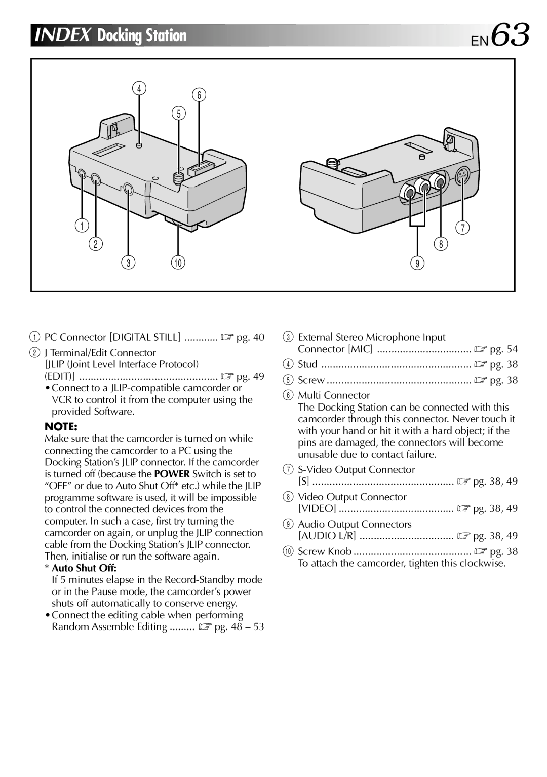 JVC LYT0633-001A specifications EN63, Auto Shut Off 