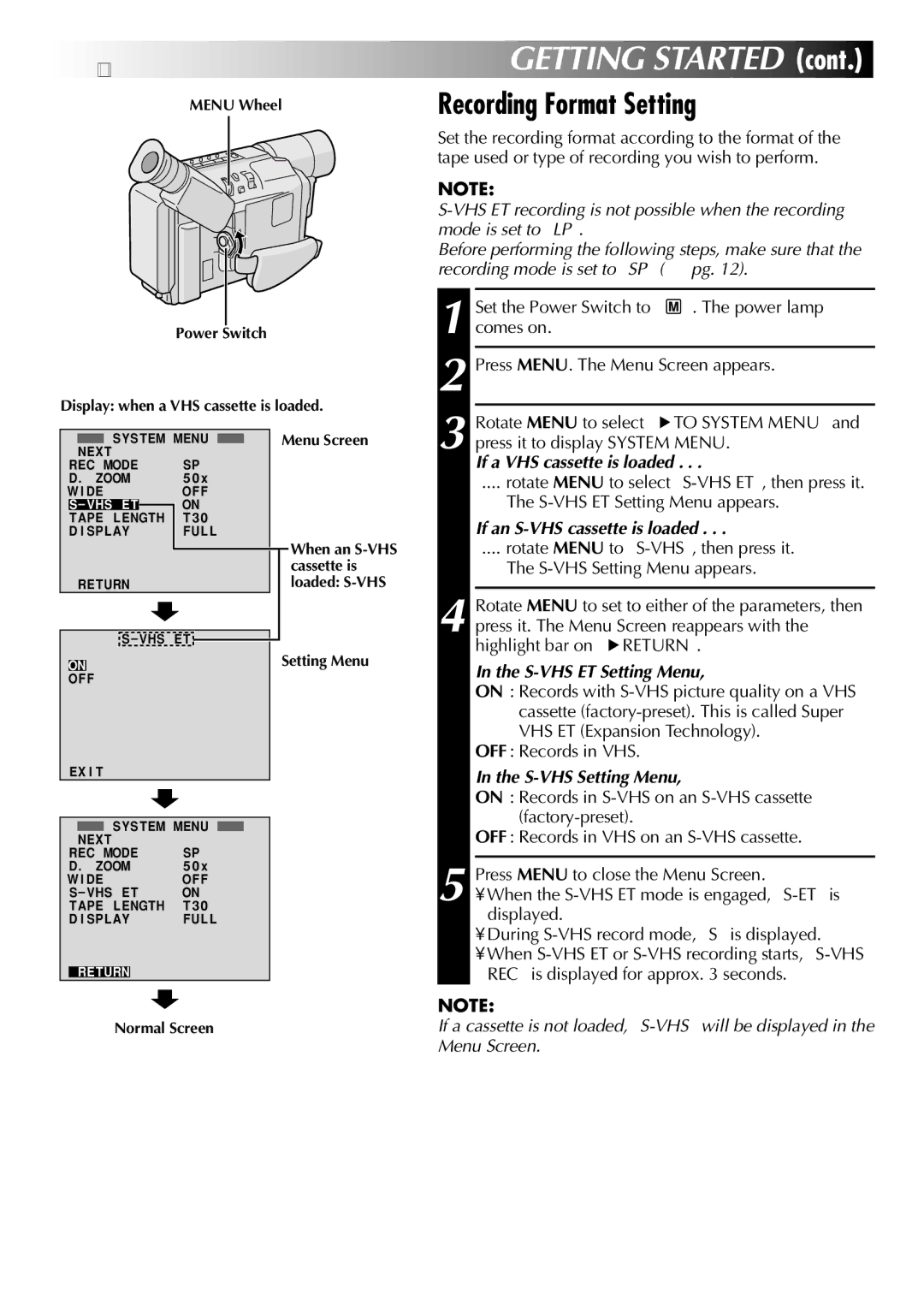 JVC LYT0672-001A, 1000MKV*UN*VP specifications 10EN, Recording Format Setting 