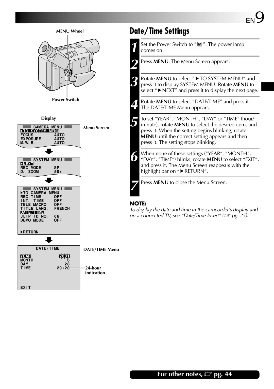 JVC 1000MKV*UN*VP, LYT0672-001A specifications Power lamp, Menu Wheel Power Switch Display 