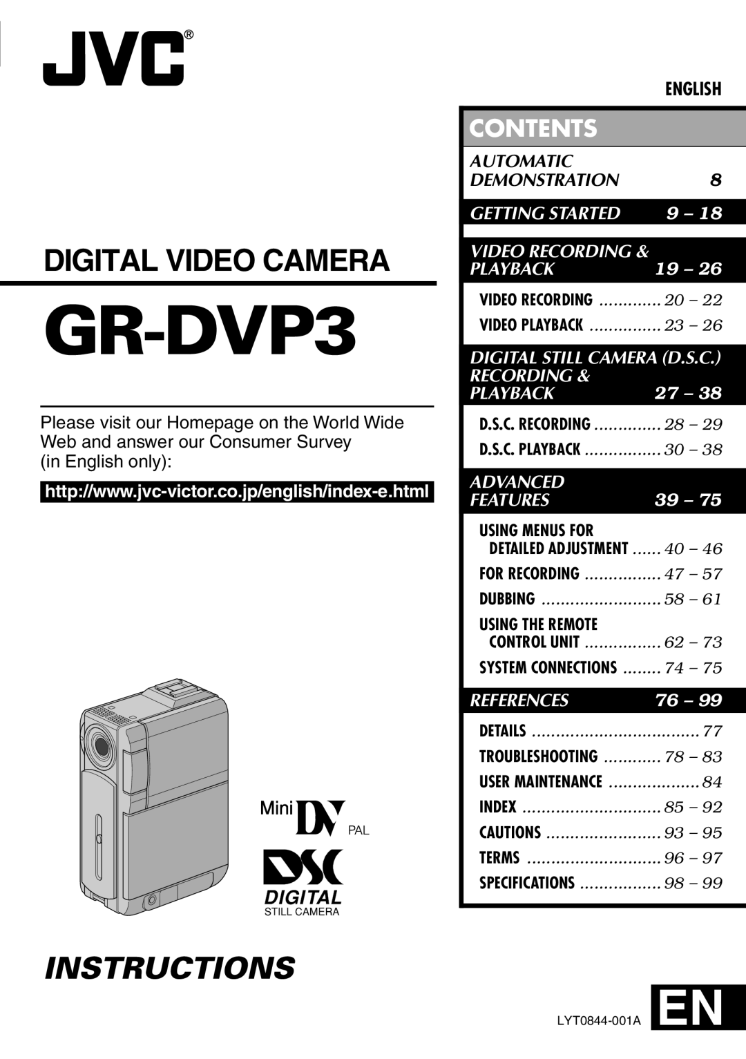 JVC LYT0844-001A specifications GR-DVP3 