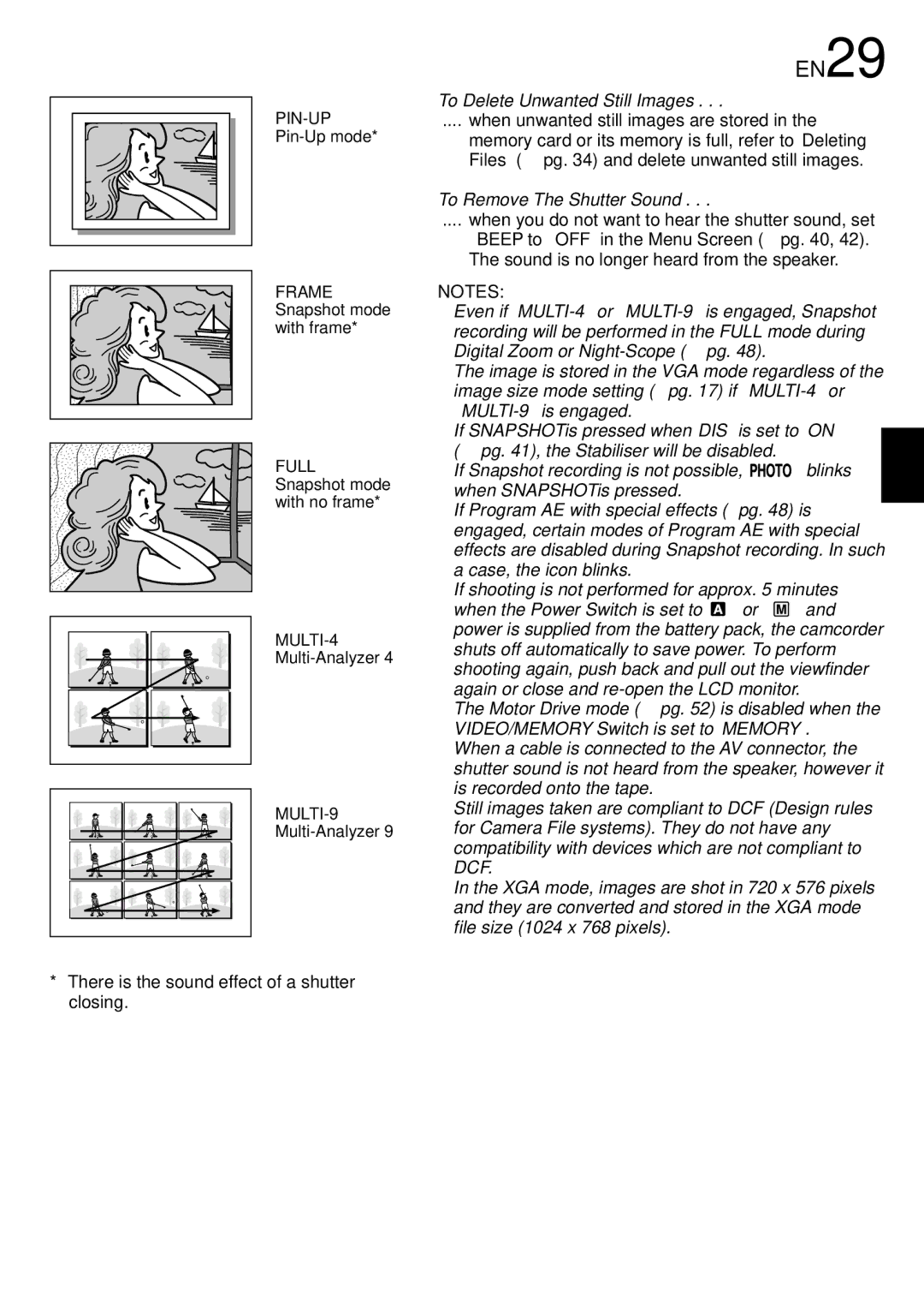 JVC LYT0844-001A specifications EN29, To Delete Unwanted Still Images, To Remove The Shutter Sound 