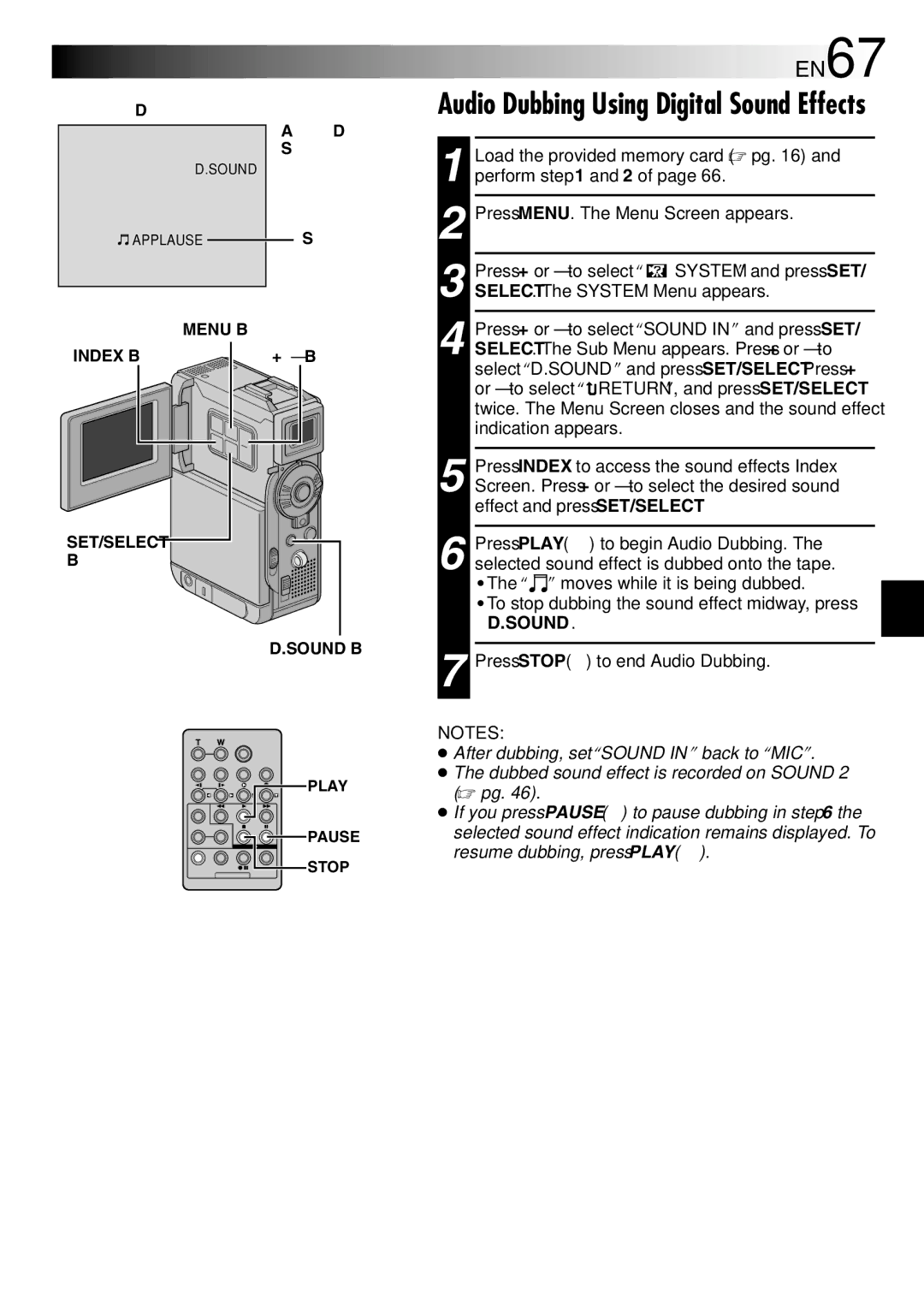 JVC LYT0844-001A specifications EN67, Audio Dubbing Using Digital Sound Effects, Indication appears 