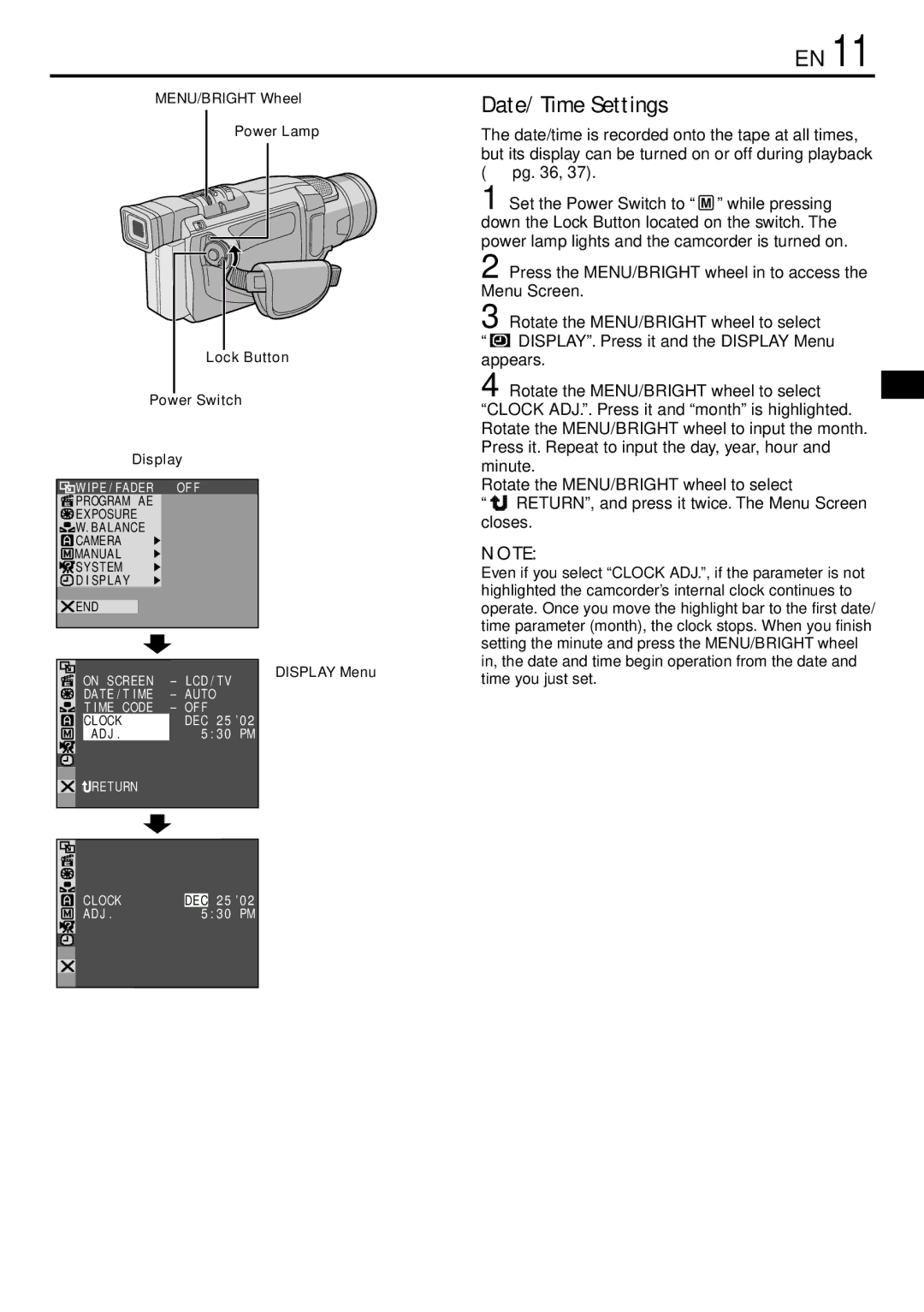 JVC LYT0944-001A specifications Date/Time Settings 